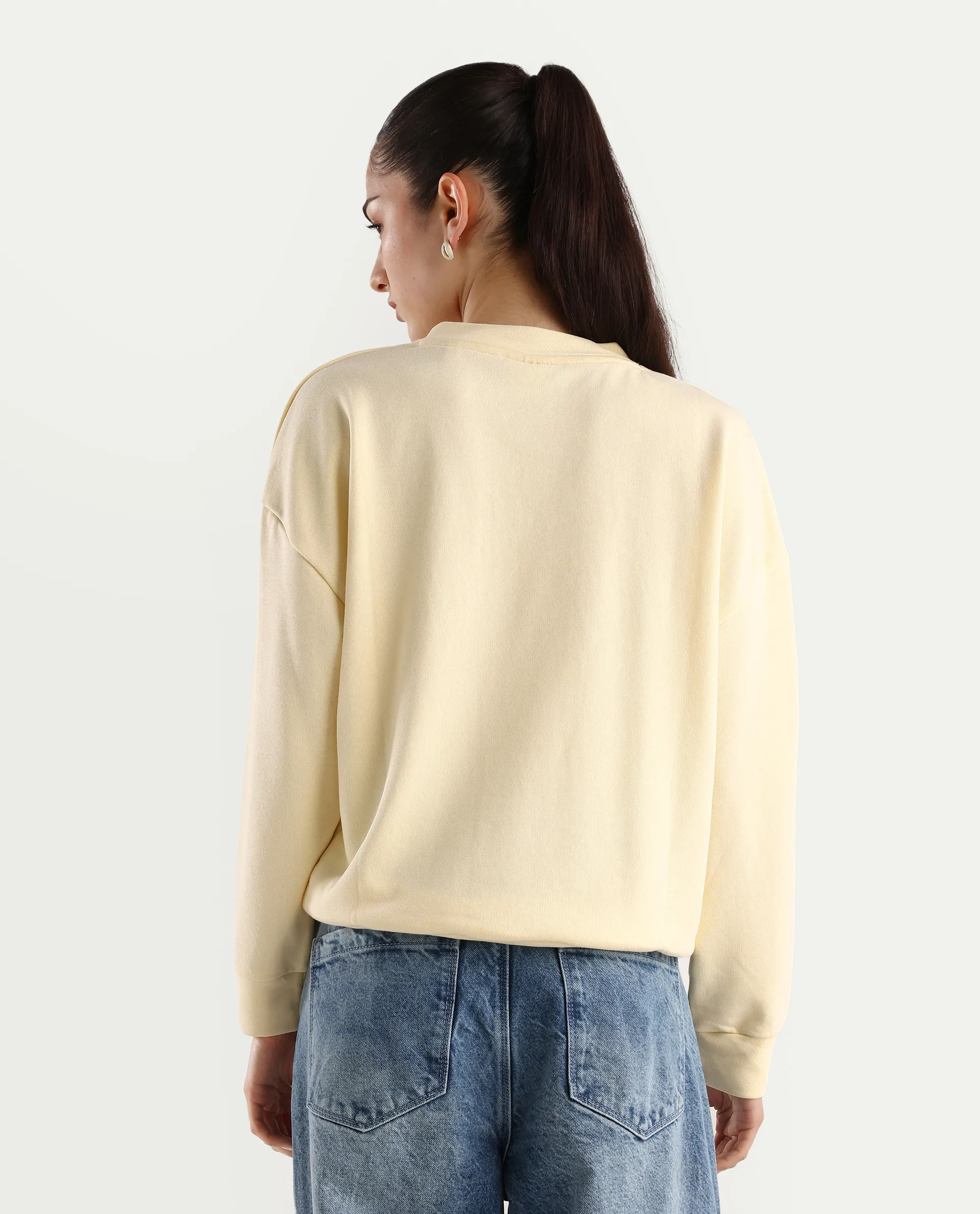Rareism Women's Vitoo Light Yellow Cotton Blend Crew Neck Plain Relaxed Fit Sweatshirt - Image 7