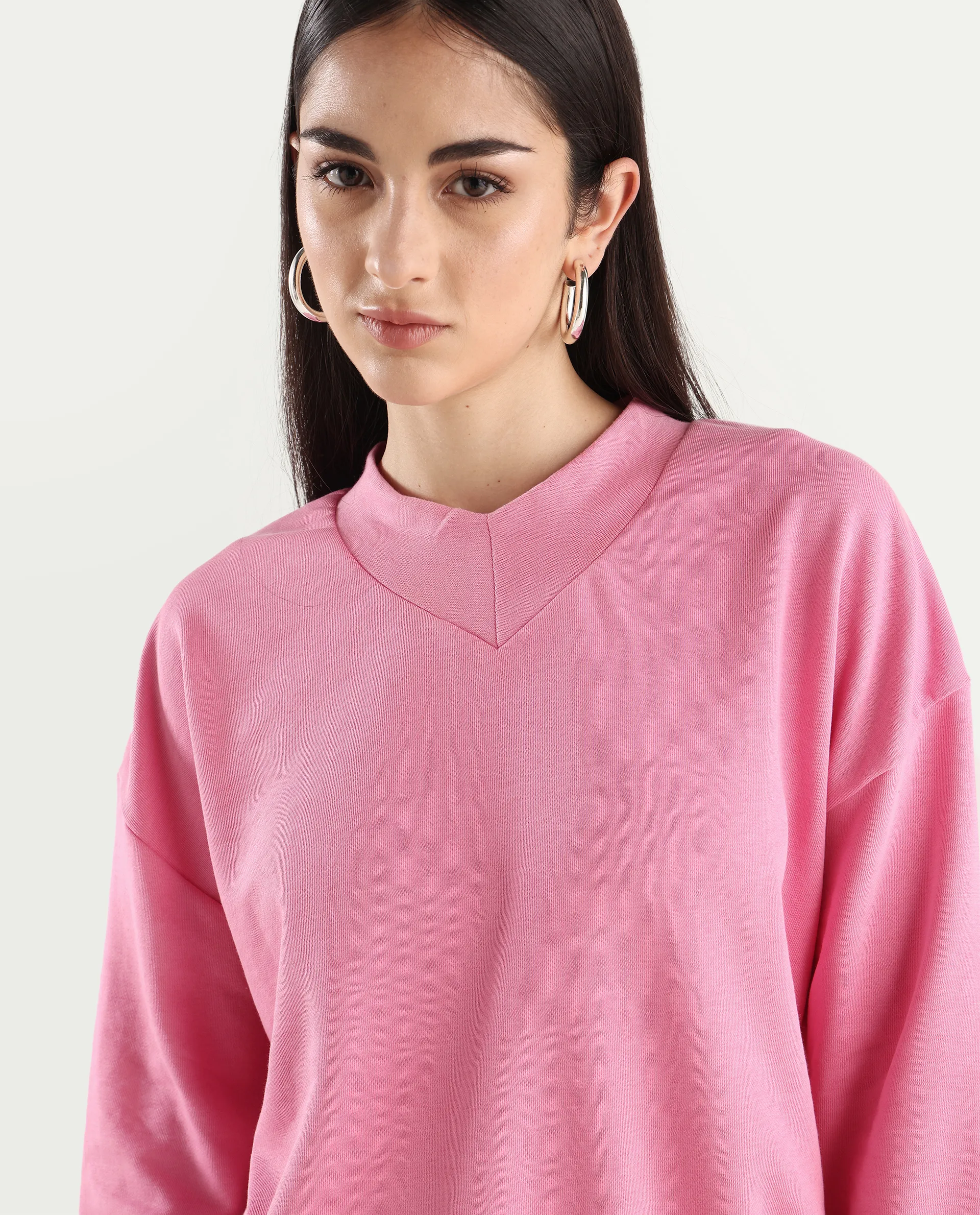 Rareism Women's Vitoo Pink Cotton Blend Crew Neck Plain Relaxed Fit Sweatshirt - Image 4