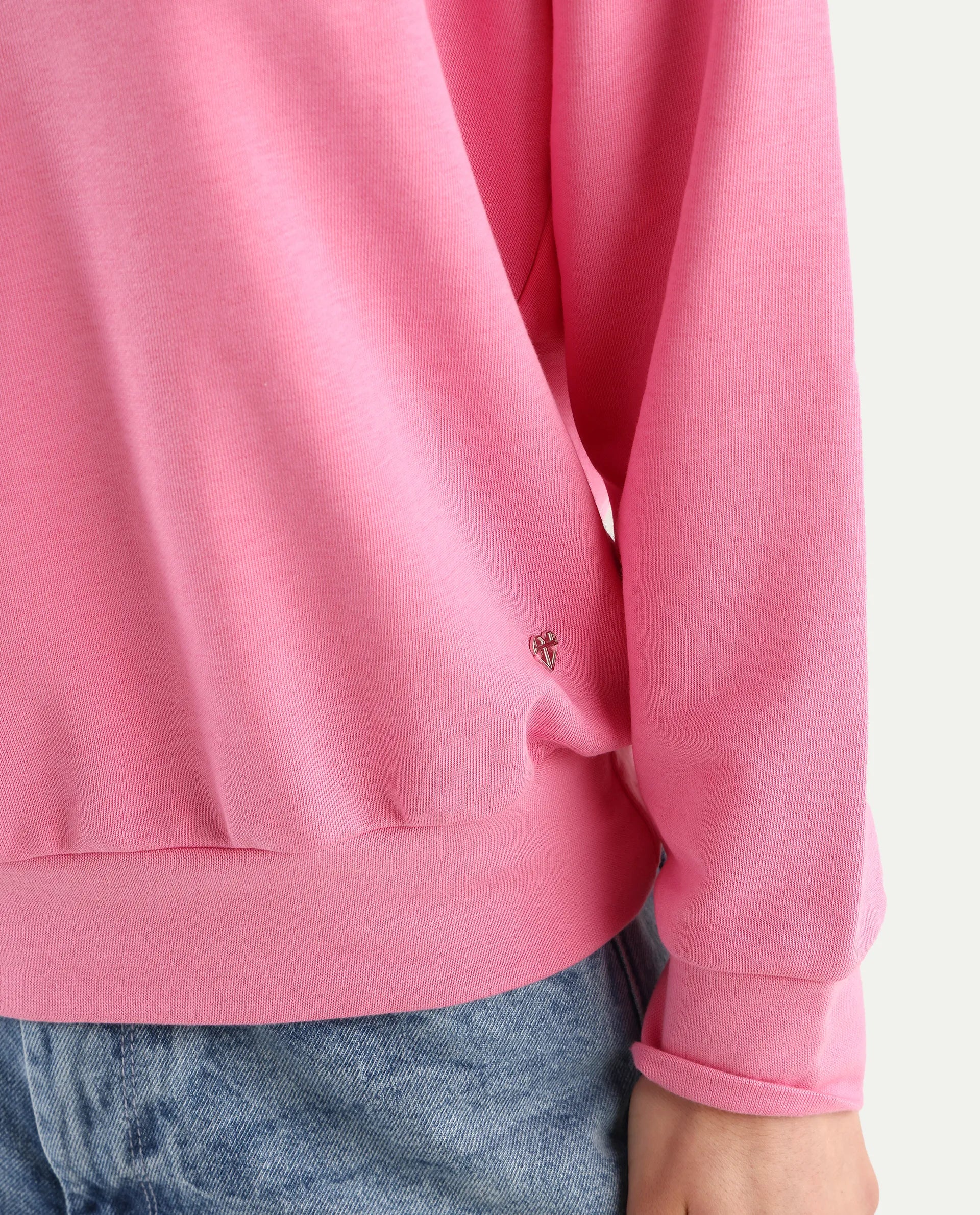 Rareism Women's Vitoo Pink Cotton Blend Crew Neck Plain Relaxed Fit Sweatshirt - Image 5