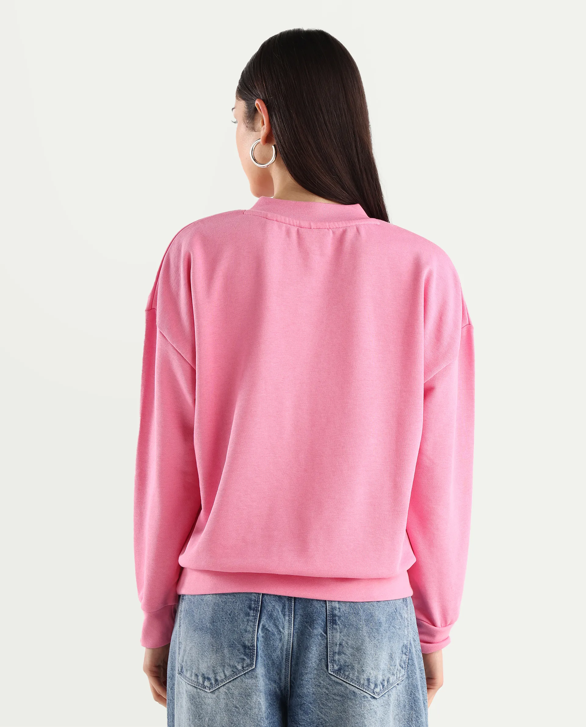 Rareism Women's Vitoo Pink Cotton Blend Crew Neck Plain Relaxed Fit Sweatshirt - Image 8