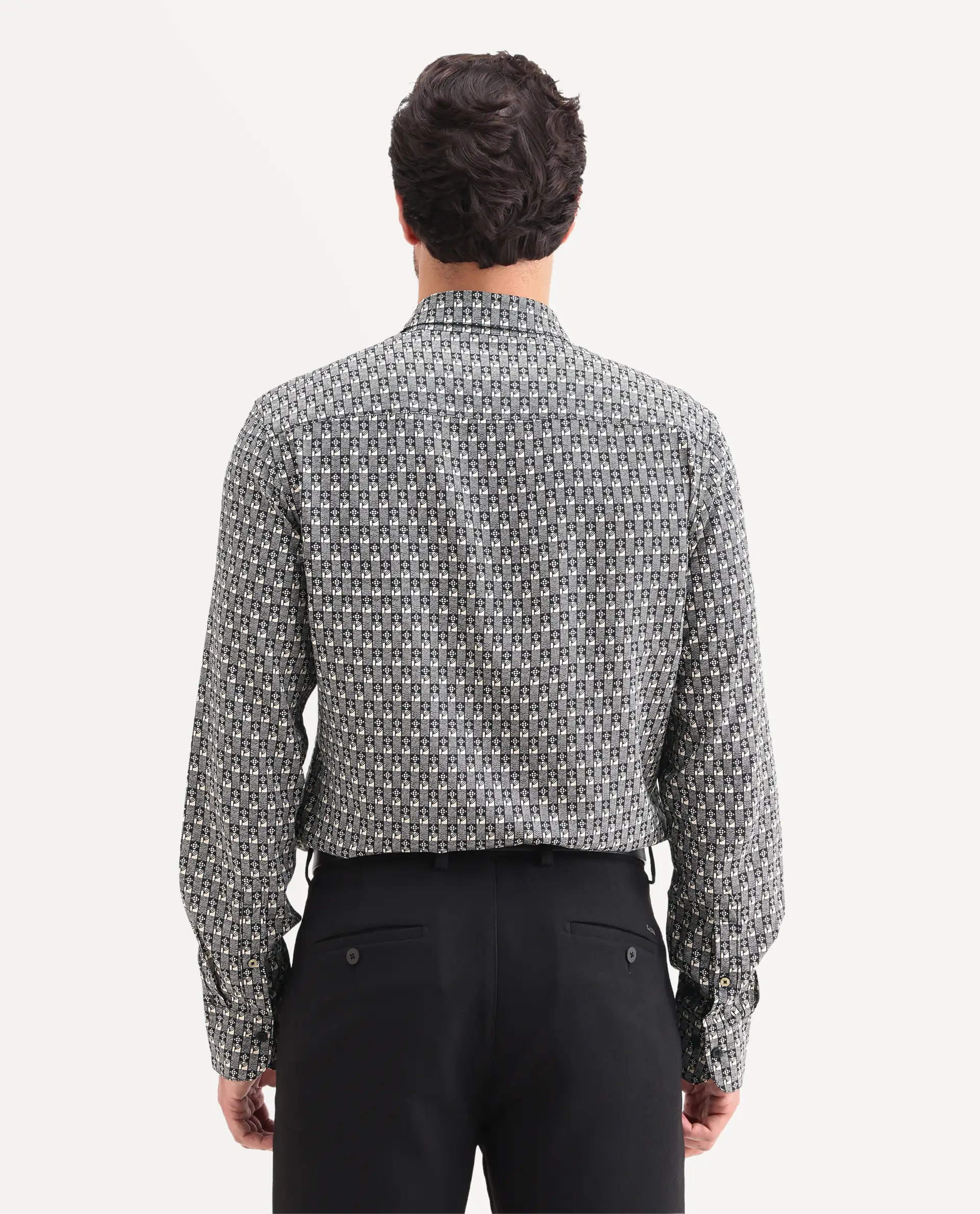 Rare Rabbit Men's Vitry-25 Black Cotton Fabric Spread Collar Regular Fit Jacquard Shirt - Image 7