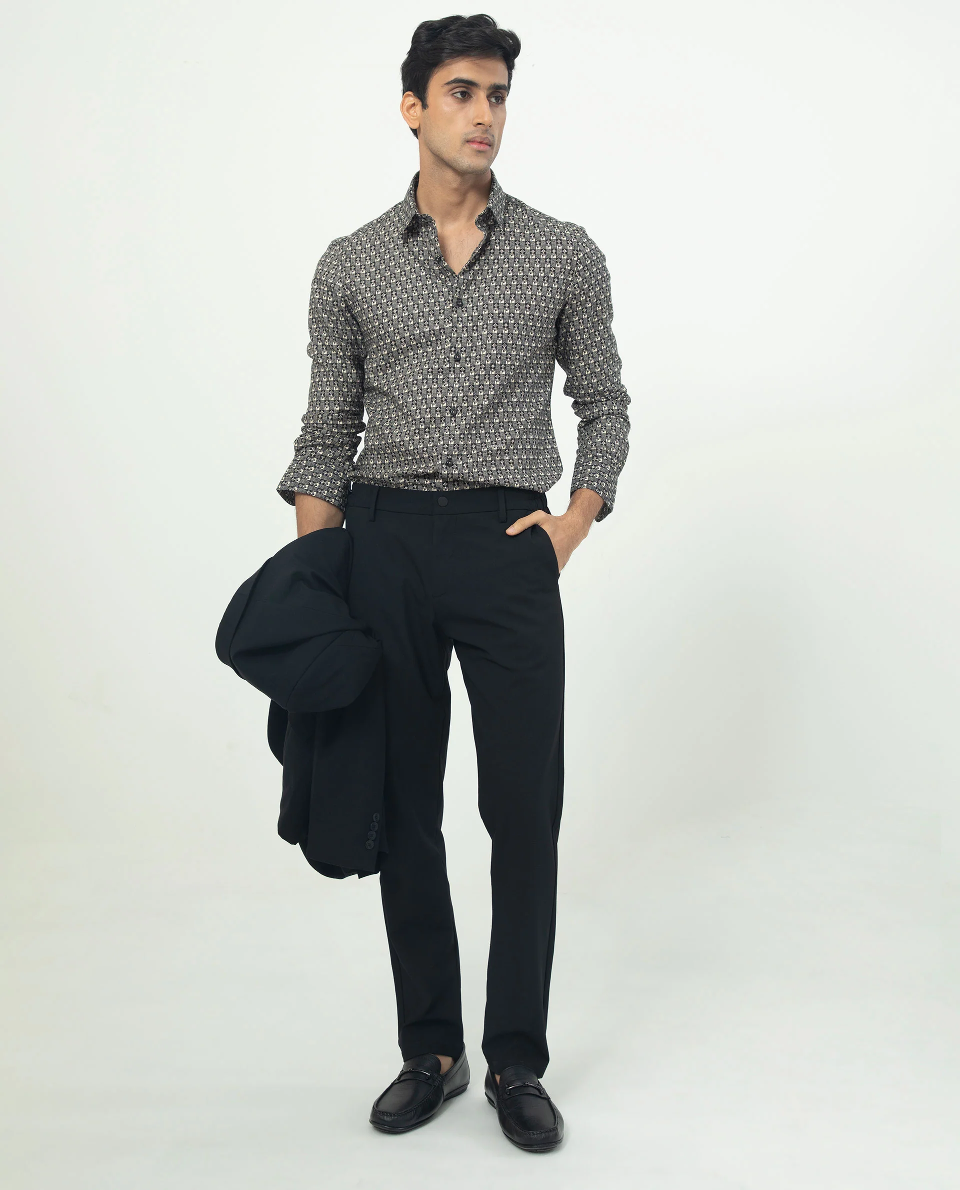 Rare Rabbit Men's Vitry Black Cotton Geometric Print Regular Fit Full Sleeve Collared Shirt - Image 2