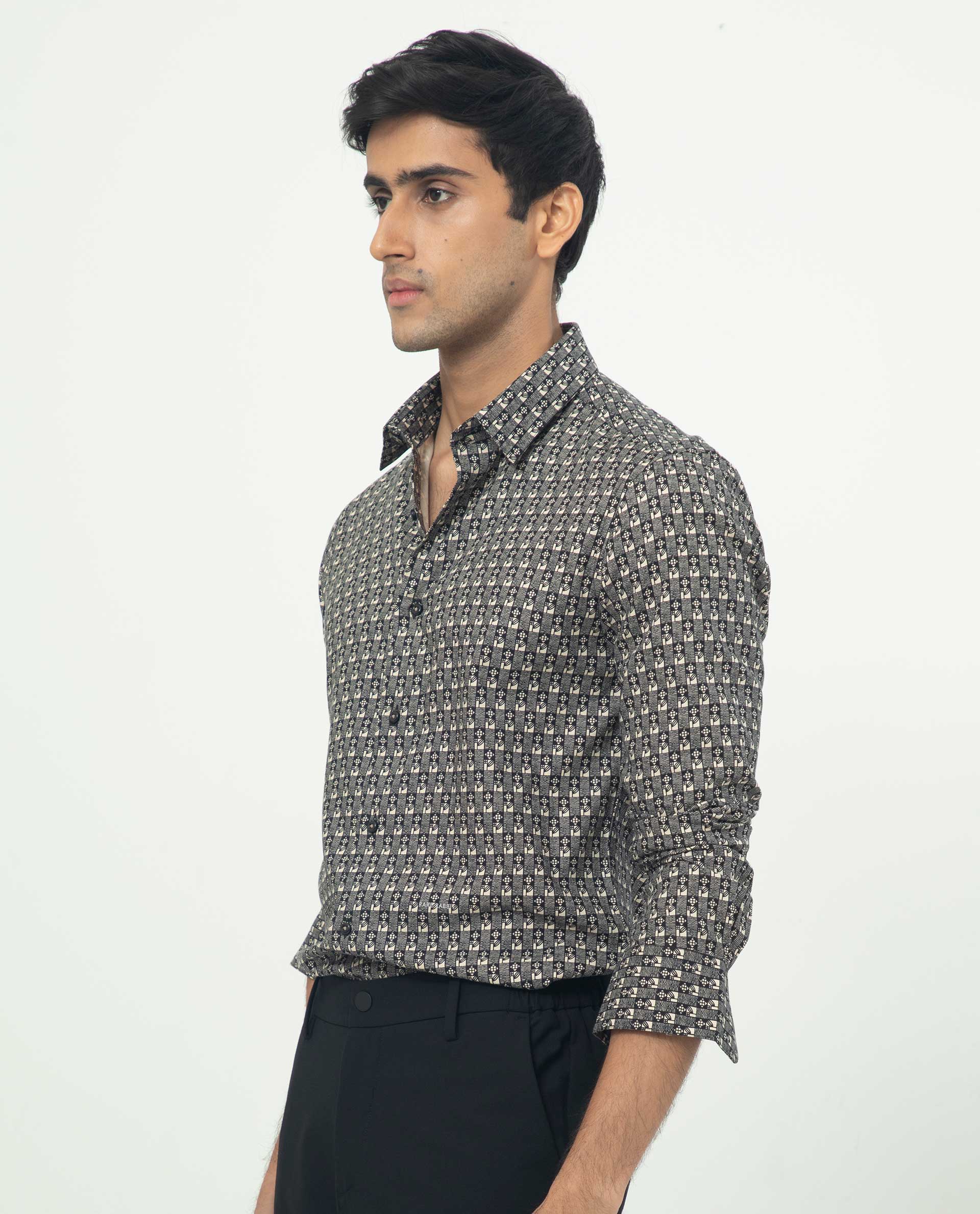Rare Rabbit Men's Vitry Black Cotton Geometric Print Regular Fit Full Sleeve Collared Shirt - Image 3