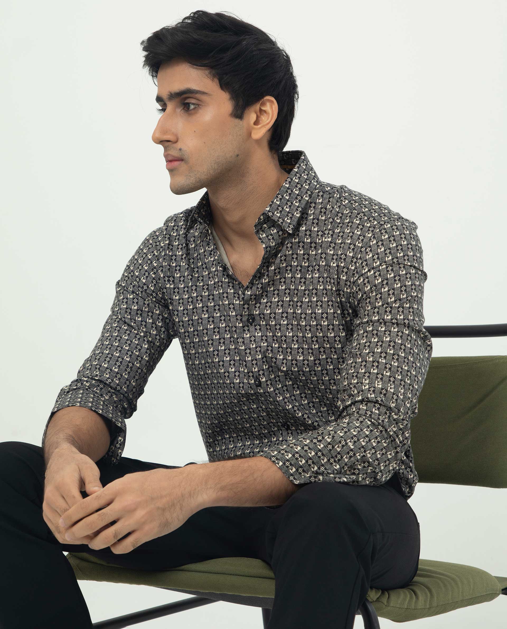 Rare Rabbit Men's Vitry Black Cotton Geometric Print Regular Fit Full Sleeve Collared Shirt - Image 5