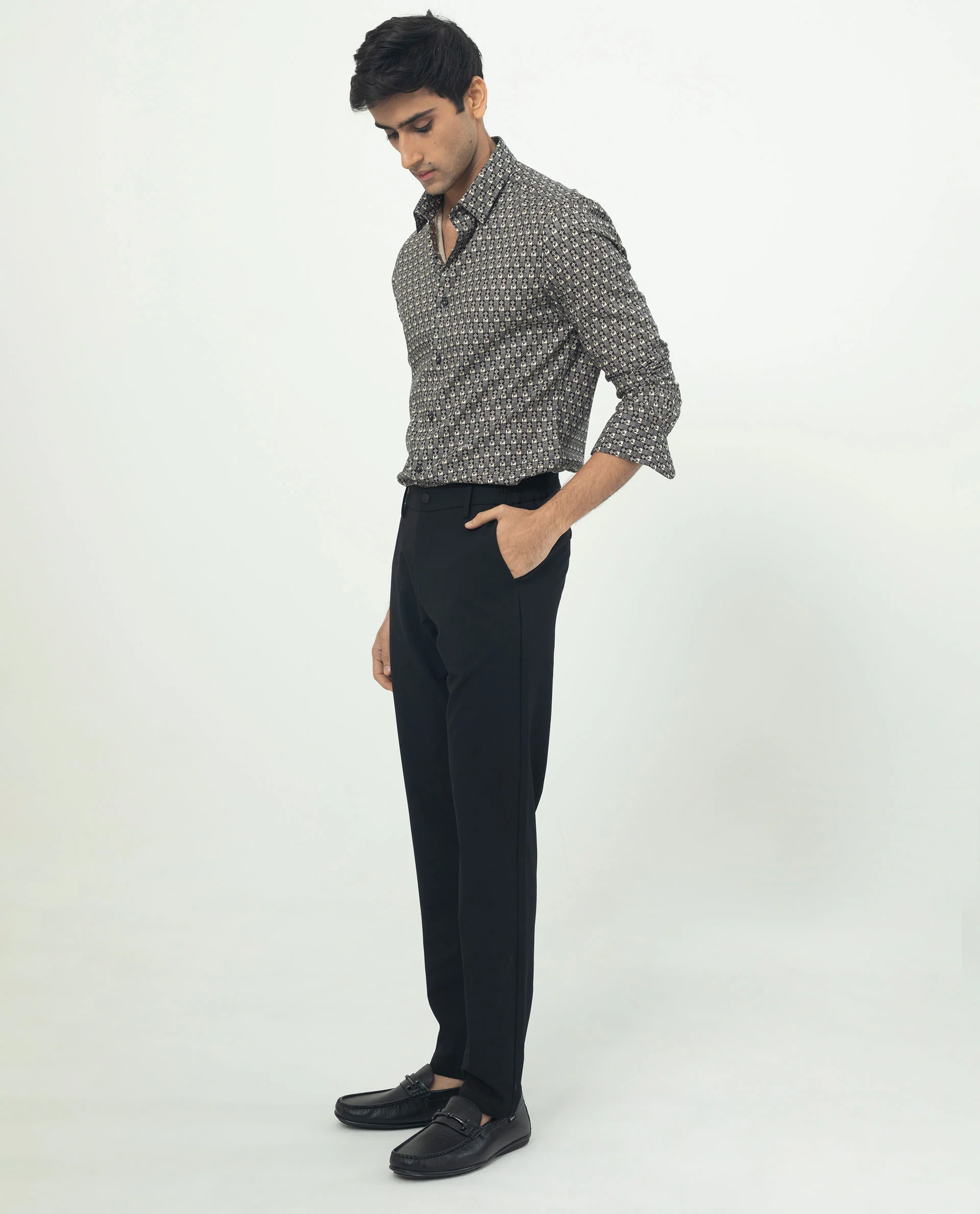 Rare Rabbit Men's Vitry Black Cotton Geometric Print Regular Fit Full Sleeve Collared Shirt - Image 6