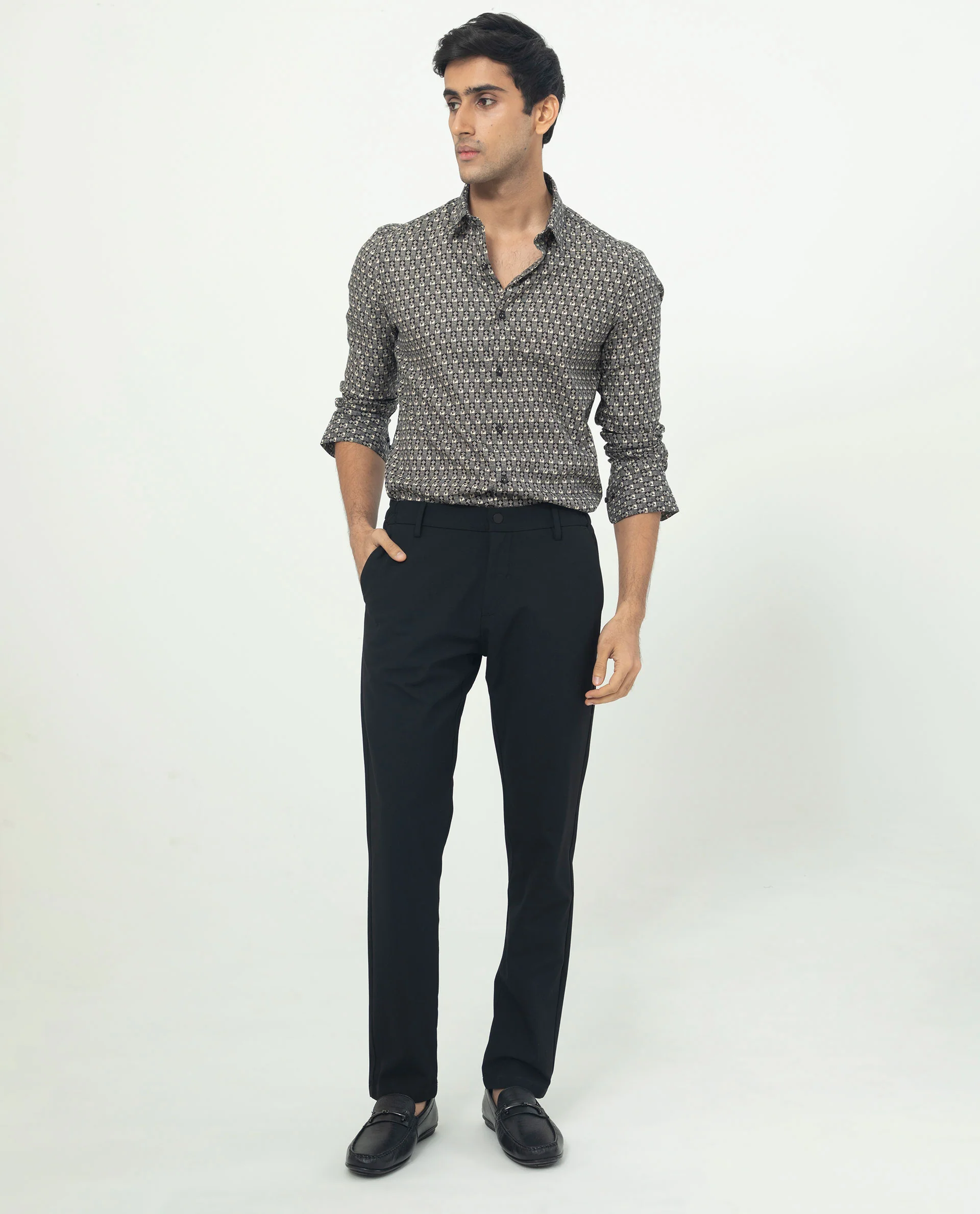 Rare Rabbit Men's Vitry Black Cotton Geometric Print Regular Fit Full Sleeve Collared Shirt - Image 7
