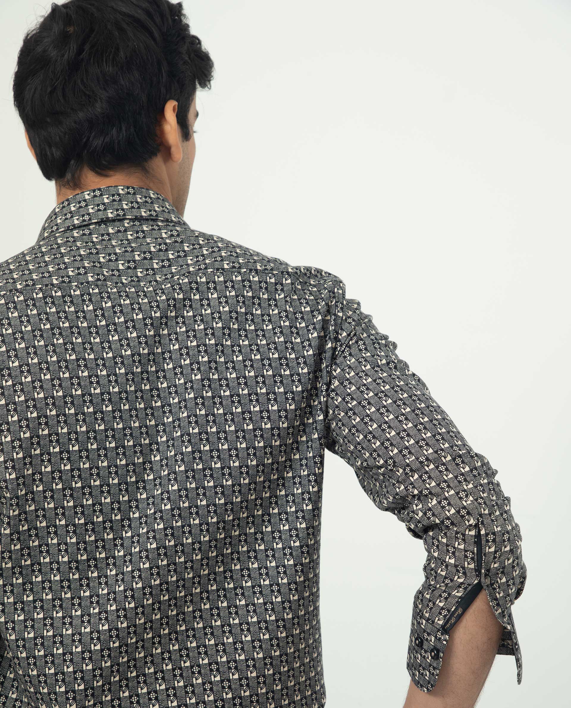 Rare Rabbit Men's Vitry Black Cotton Geometric Print Regular Fit Full Sleeve Collared Shirt - Image 8