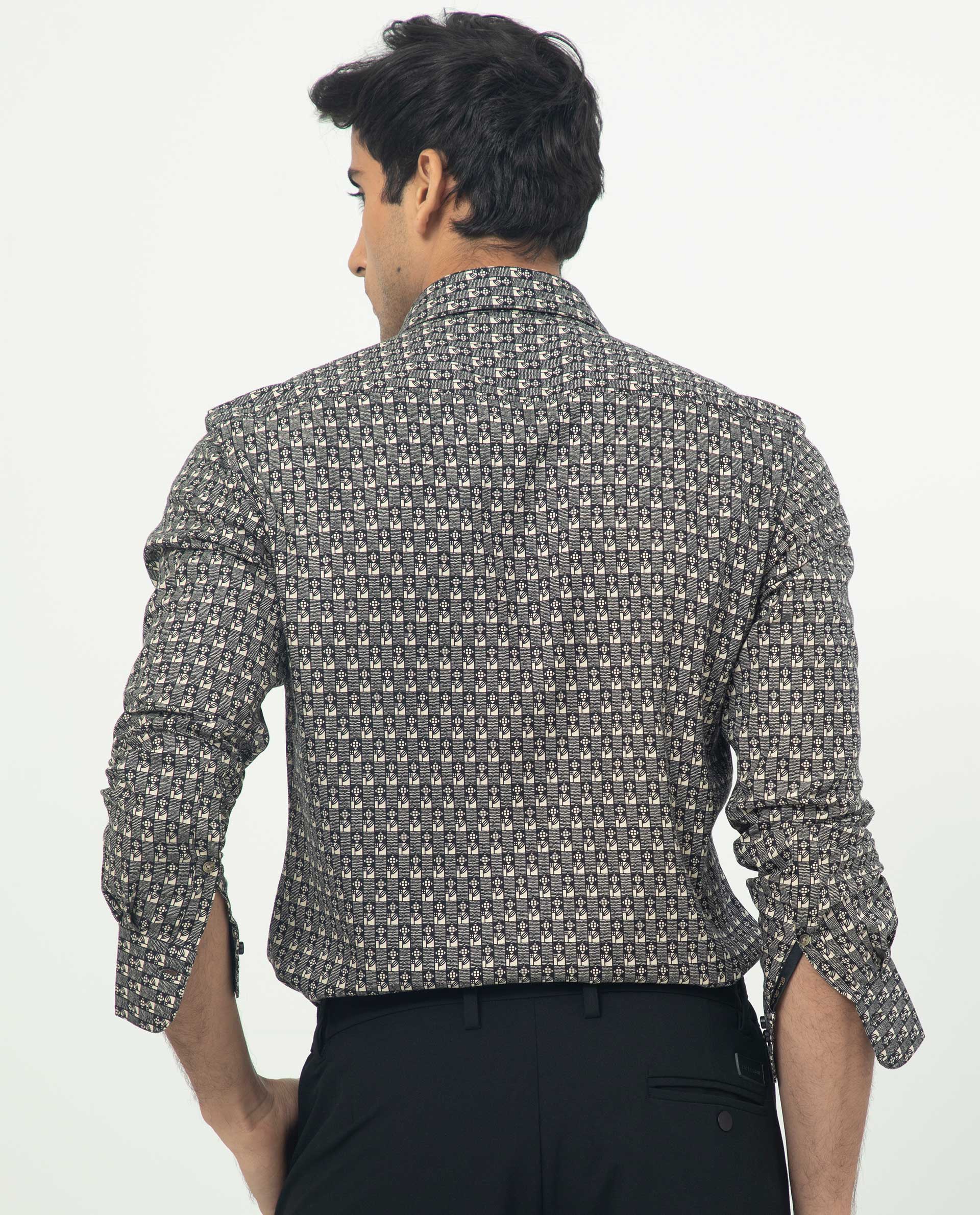 Rare Rabbit Men's Vitry Black Cotton Geometric Print Regular Fit Full Sleeve Collared Shirt - Image 9