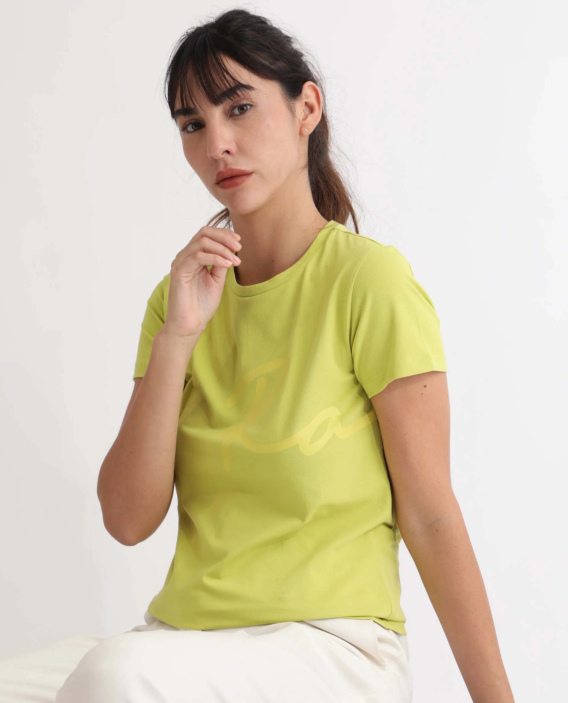 Rareism Women's Vivian Flouroscent Green Cotton Crew Neck Graphic Print Regular Fit T-Shirt - Image 10
