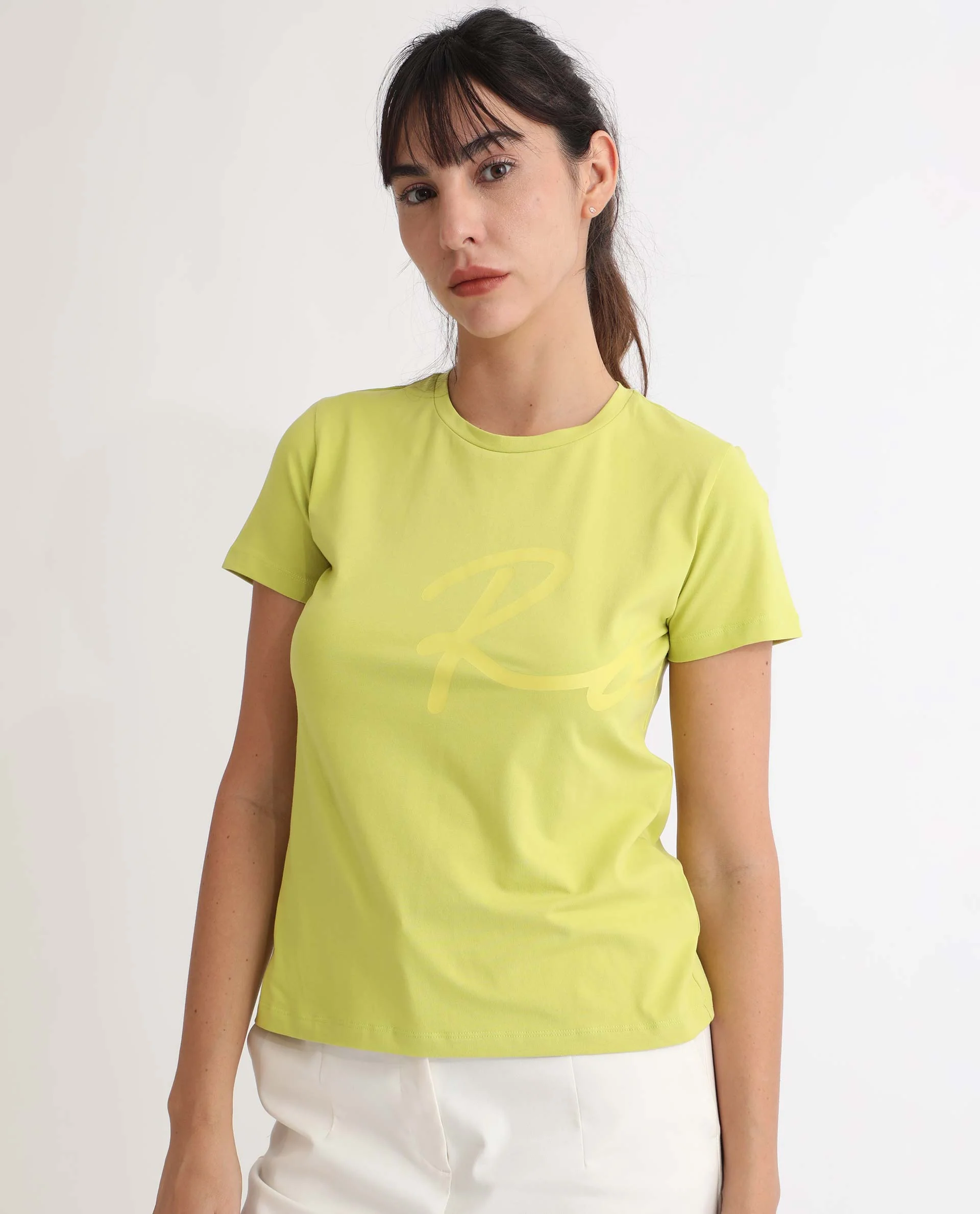 Rareism Women's Vivian Flouroscent Green Cotton Crew Neck Graphic Print Regular Fit T-Shirt - Image 12