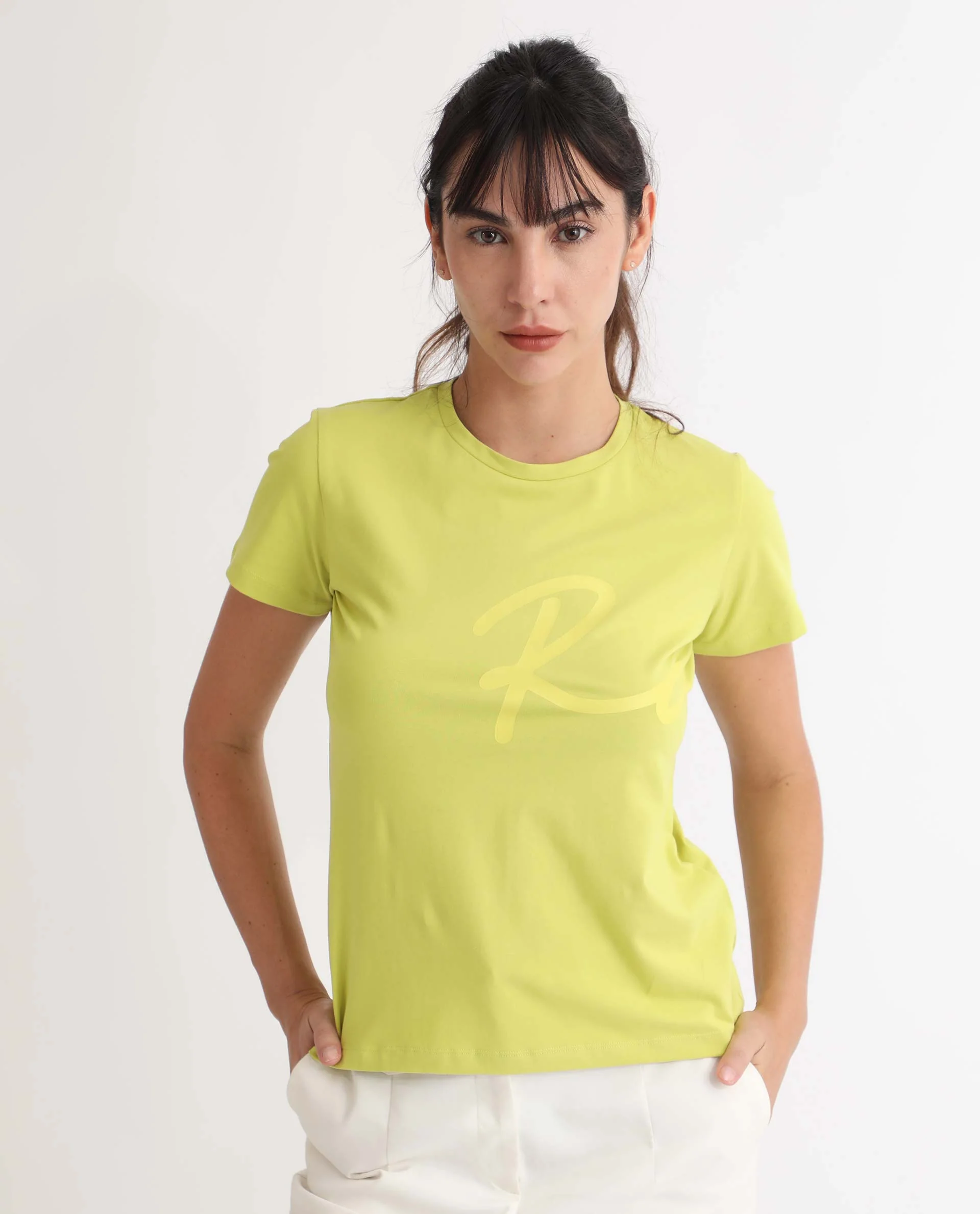 Rareism Women's Vivian Flouroscent Green Cotton Crew Neck Graphic Print Regular Fit T-Shirt - Image 2
