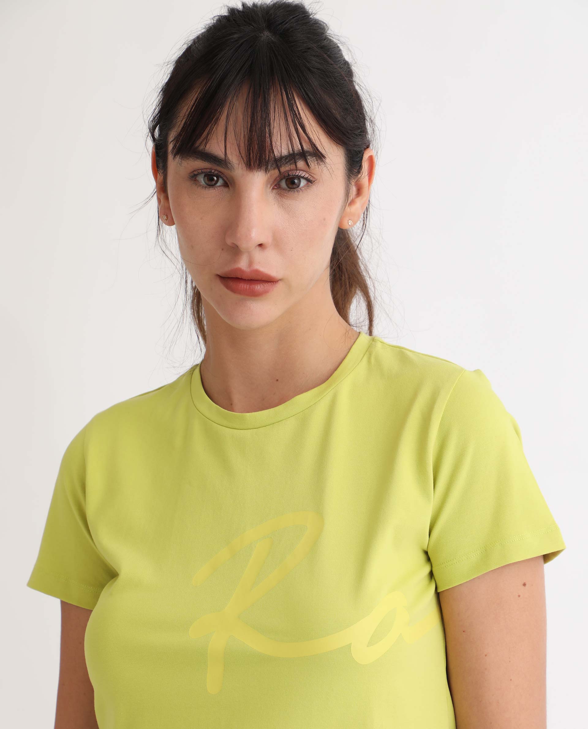 Rareism Women's Vivian Flouroscent Green Cotton Crew Neck Graphic Print Regular Fit T-Shirt - Image 3