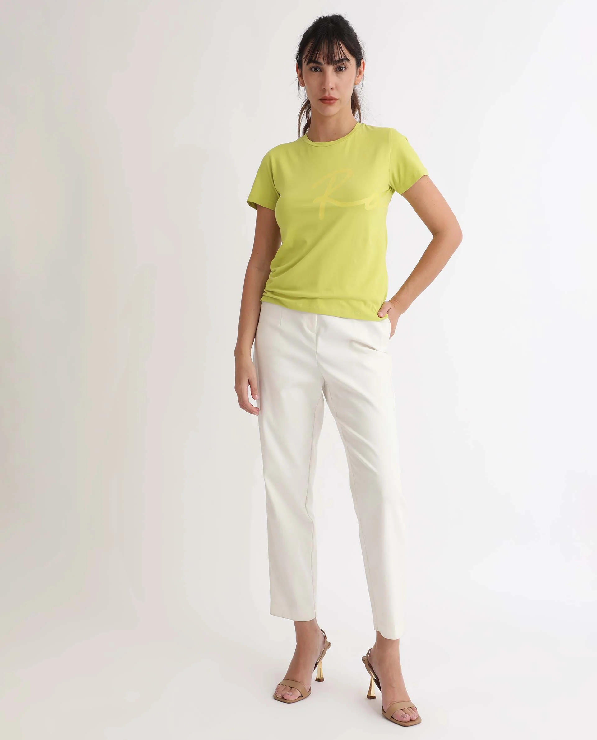 Rareism Women's Vivian Flouroscent Green Cotton Crew Neck Graphic Print Regular Fit T-Shirt - Image 4