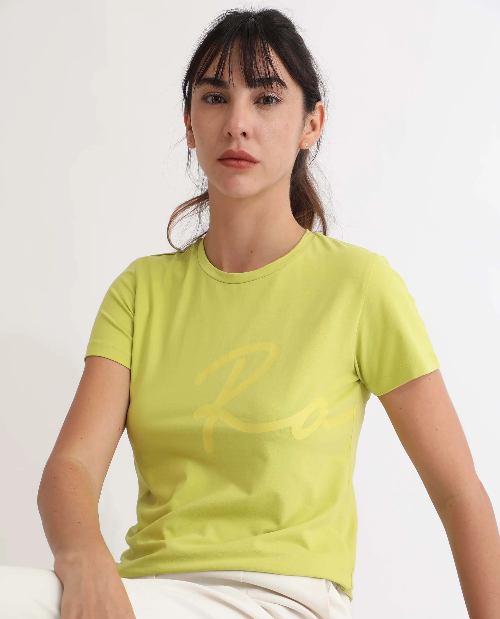 Rareism Women's Vivian Flouroscent Green Cotton Crew Neck Graphic Print Regular Fit T-Shirt - Image 6