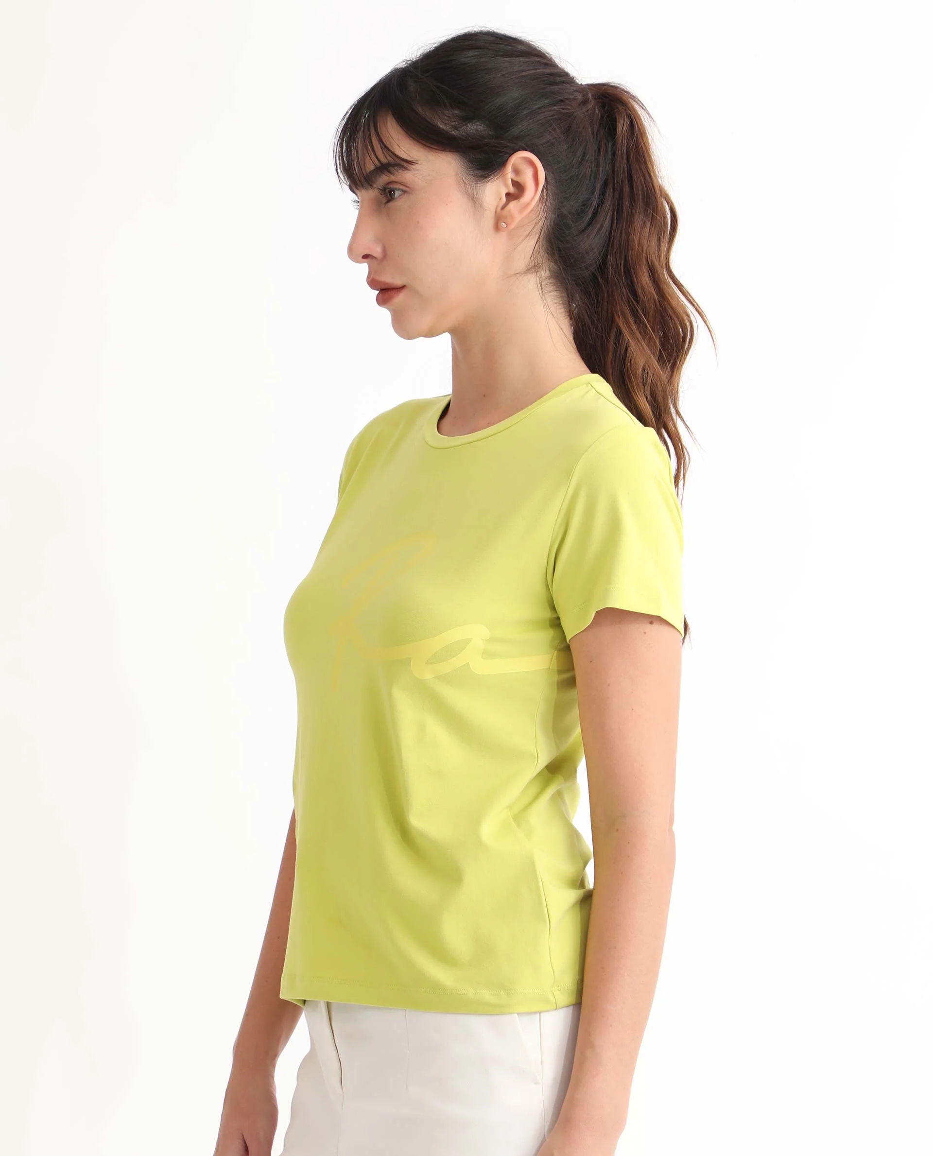 Rareism Women's Vivian Flouroscent Green Cotton Crew Neck Graphic Print Regular Fit T-Shirt - Image 8