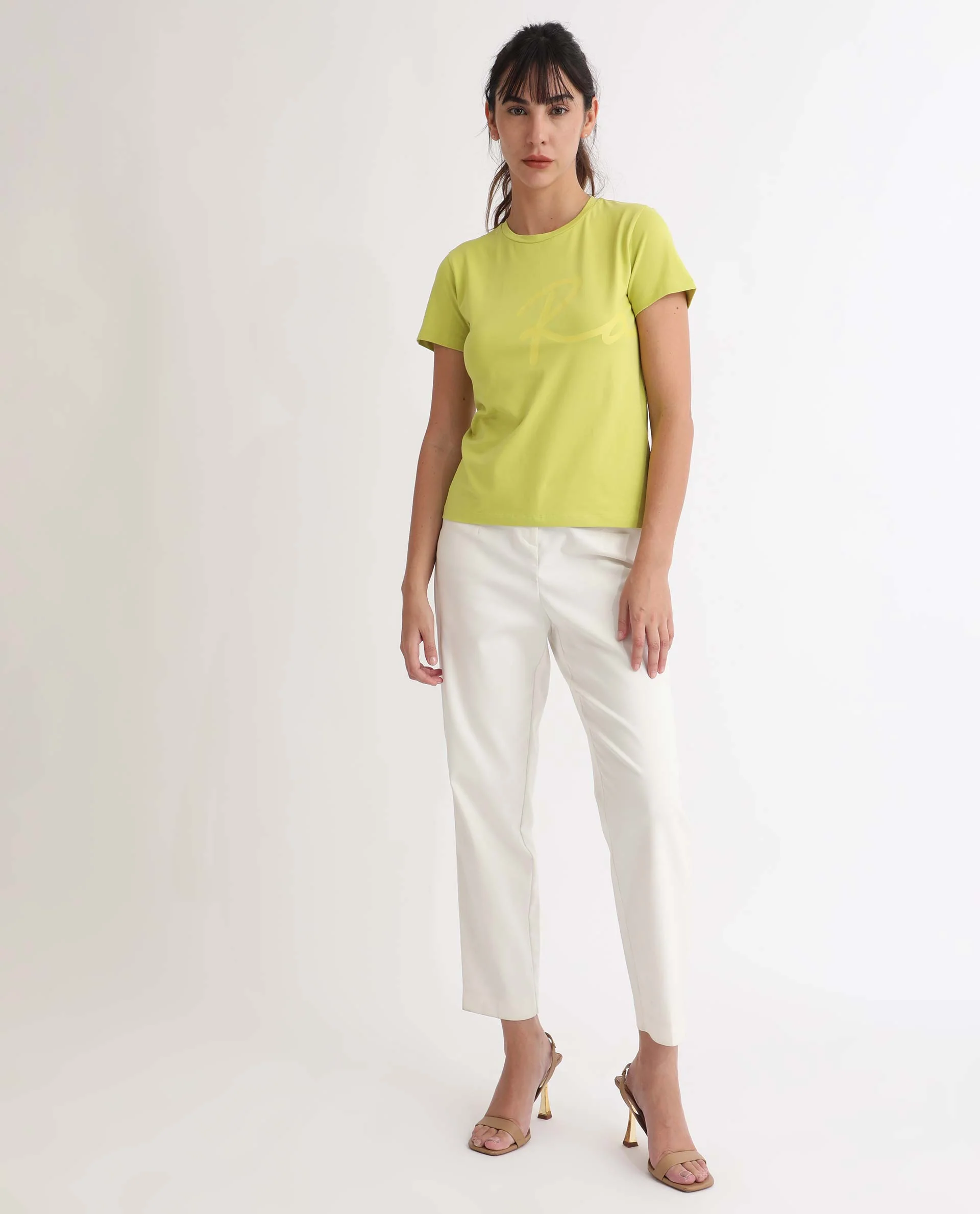 Rareism Women's Vivian Flouroscent Green Cotton Crew Neck Graphic Print Regular Fit T-Shirt - Image 9