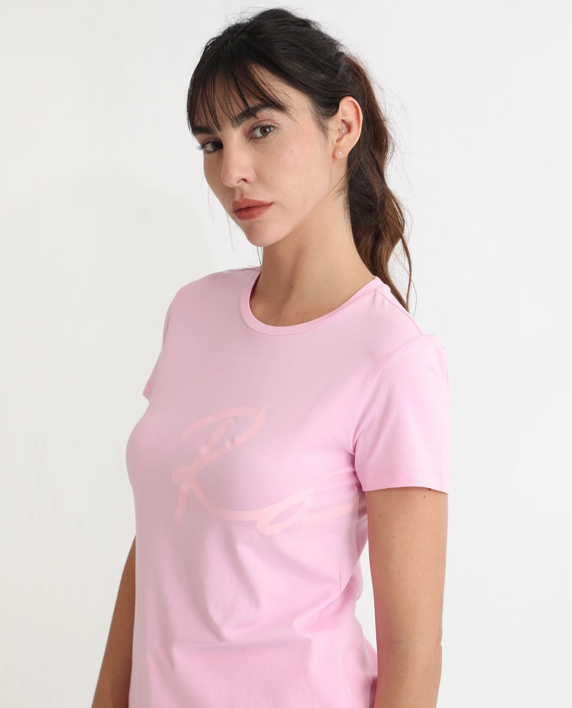 Rareism Women's Vivian Pink Cotton Crew Neck Graphic Print Regular Fit T-Shirt - Image 10