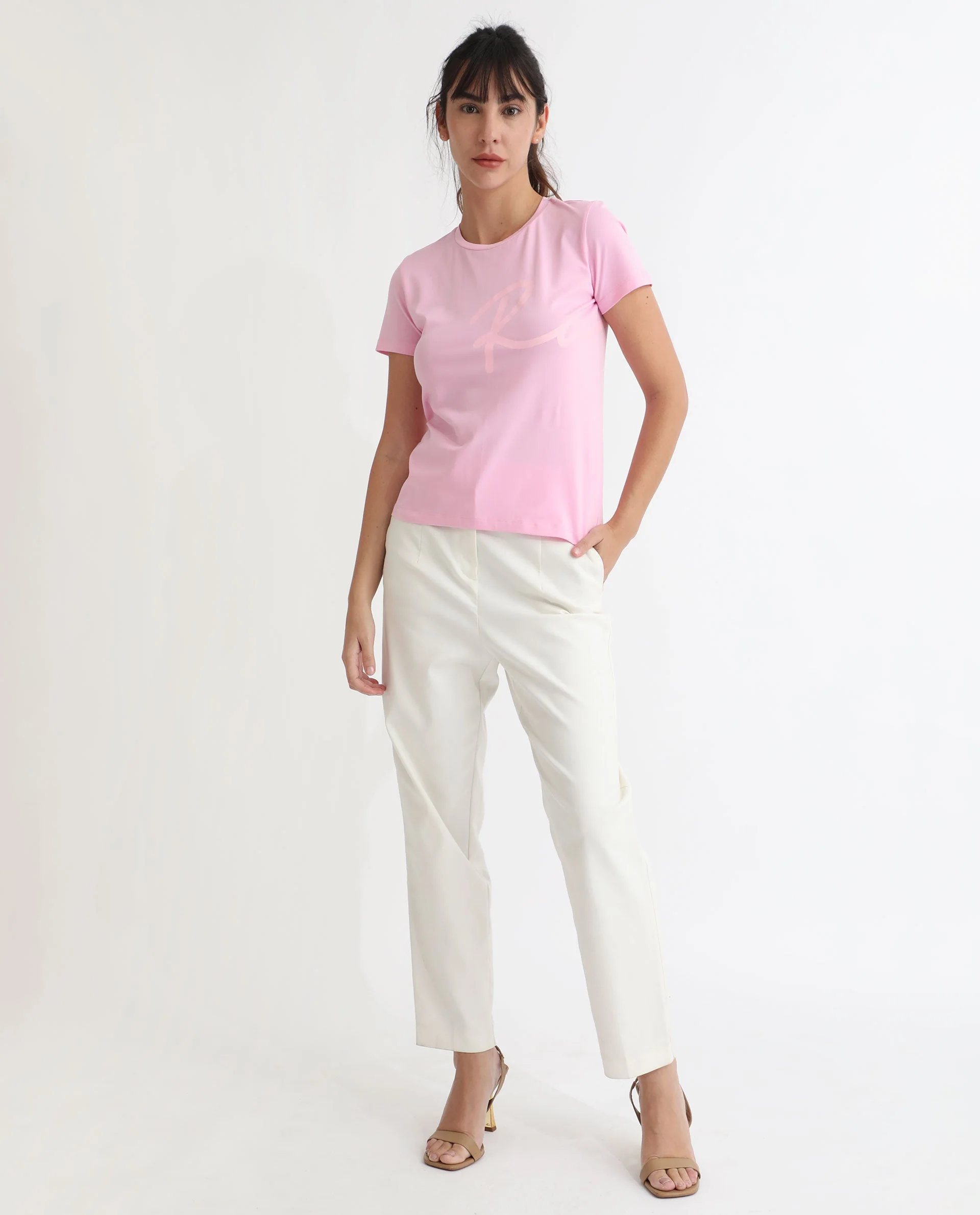 Rareism Women's Vivian Pink Cotton Crew Neck Graphic Print Regular Fit T-Shirt - Image 5