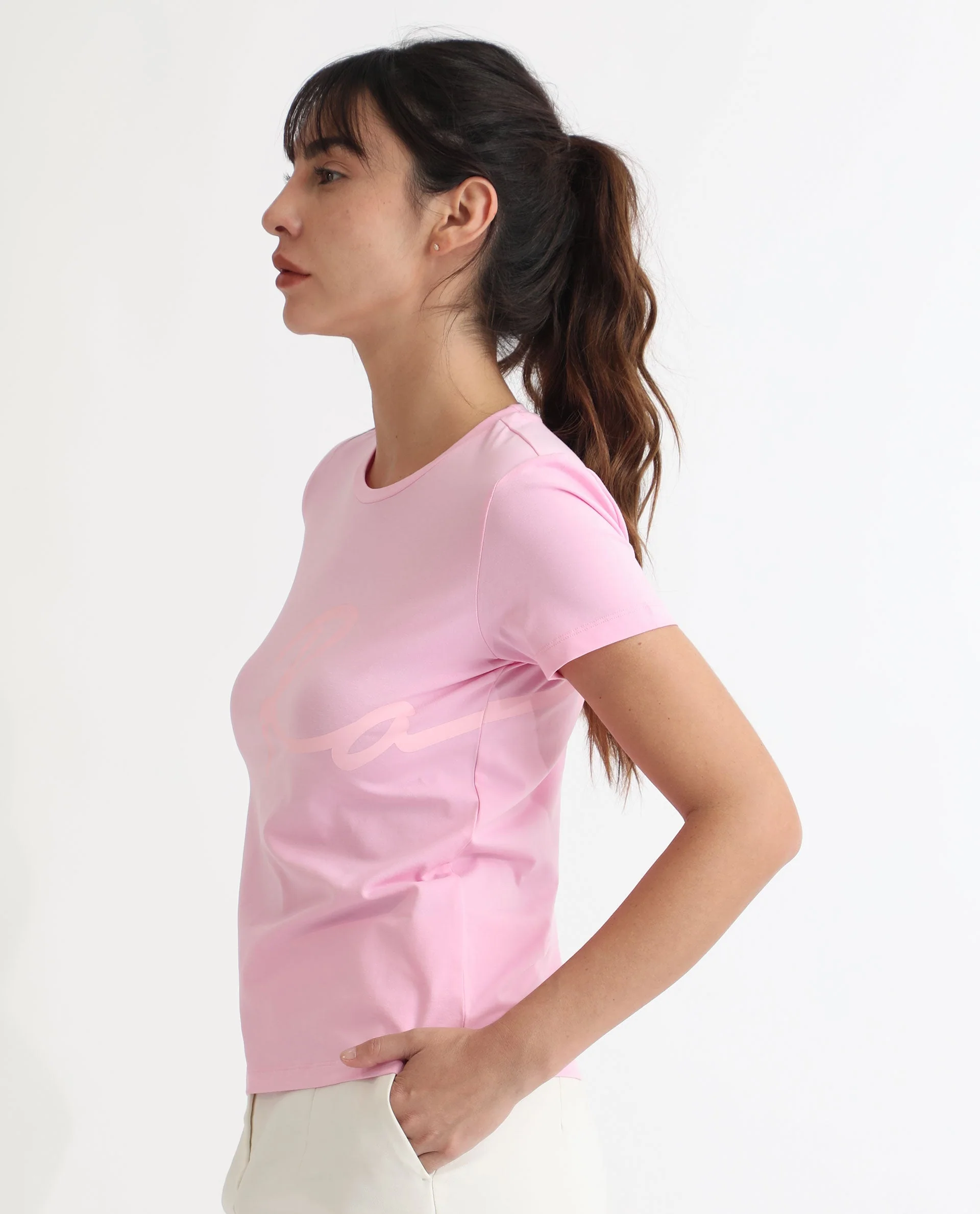 Rareism Women's Vivian Pink Cotton Crew Neck Graphic Print Regular Fit T-Shirt - Image 8