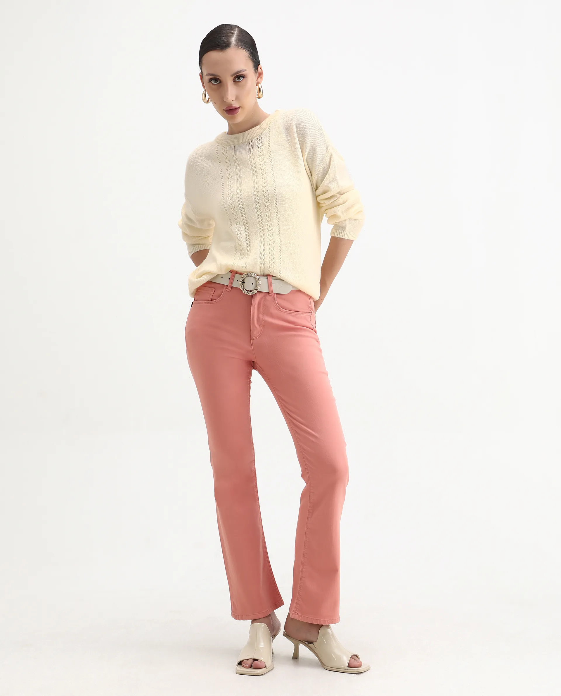 Rareism Women's Viza Off White Acrylic Blend Fabric Crew Neck Relaxed Fit Plain Sweater - Image 2