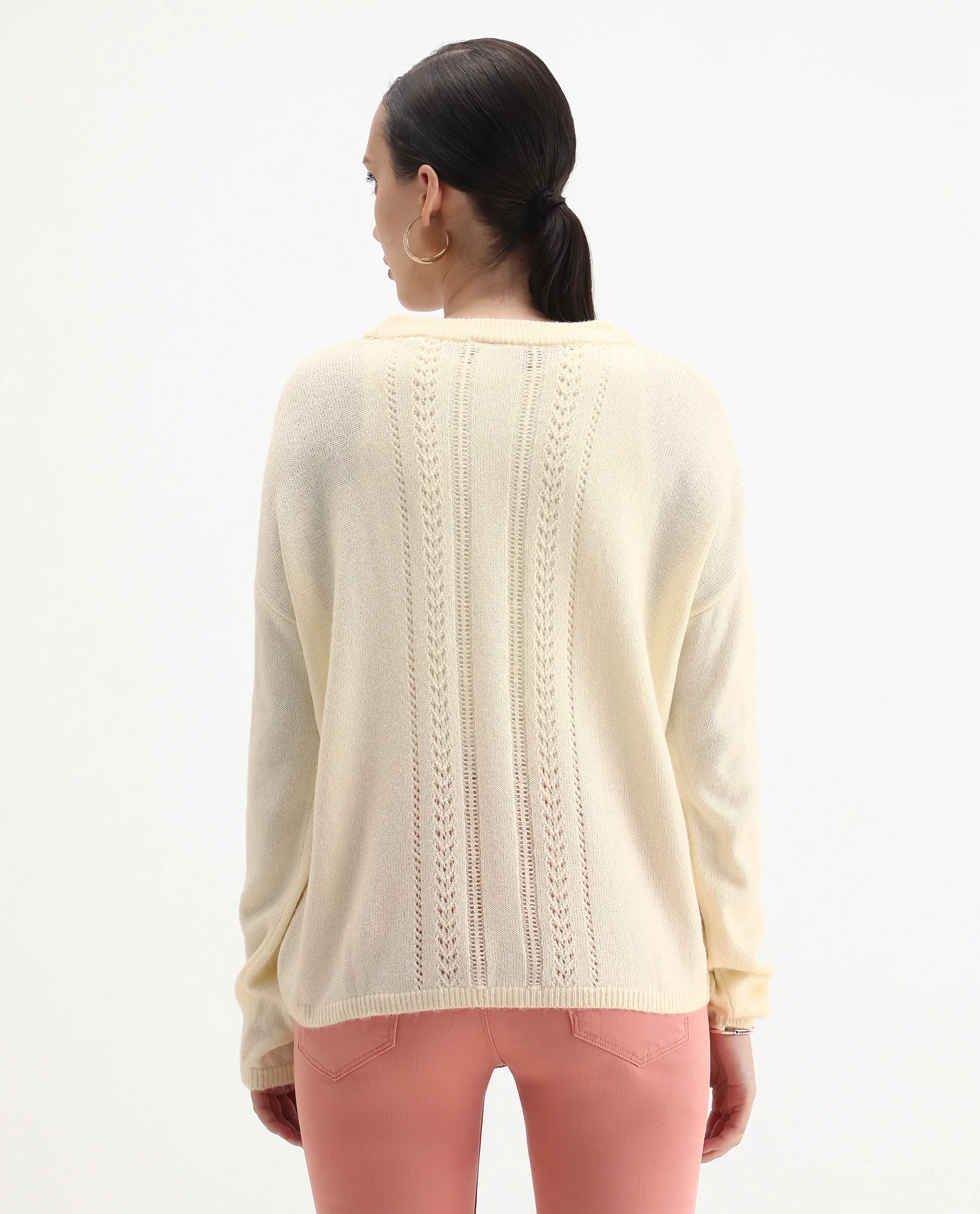 Rareism Women's Viza Off White Acrylic Blend Fabric Crew Neck Relaxed Fit Plain Sweater - Image 6