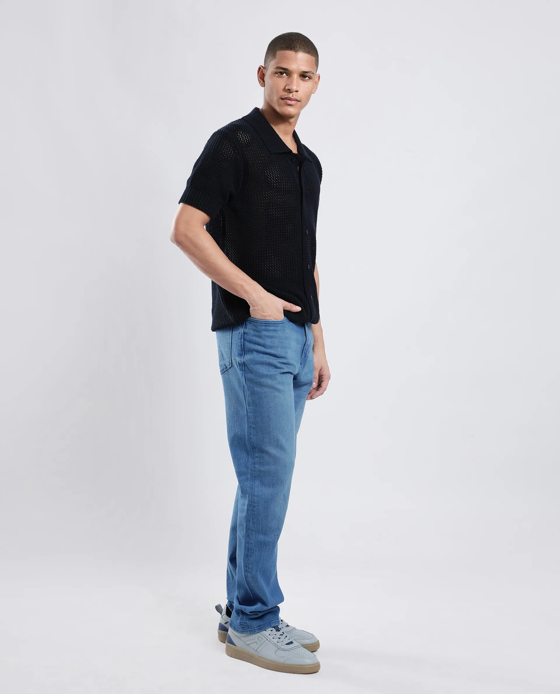 Rare Rabbit Men's Vlad-4 Blue Cotton Blend Plain Morris Regular Fit Jeans - Image 3