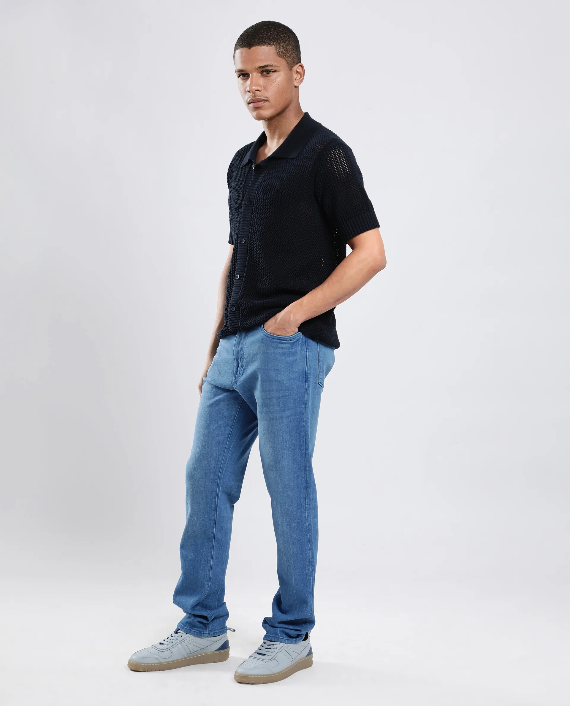 Rare Rabbit Men's Vlad-4 Blue Cotton Blend Plain Morris Regular Fit Jeans - Image 4