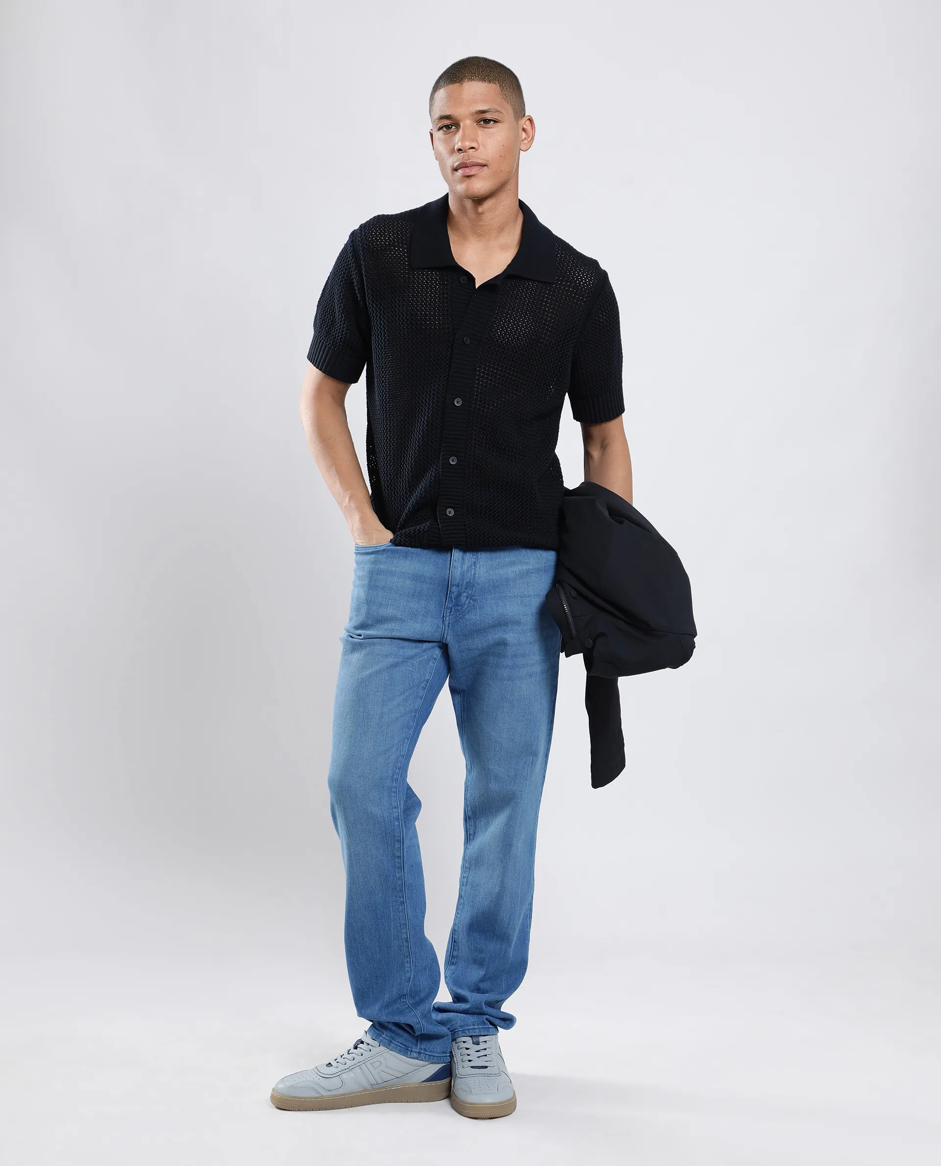 Rare Rabbit Men's Vlad-4 Blue Cotton Blend Plain Morris Regular Fit Jeans - Image 5