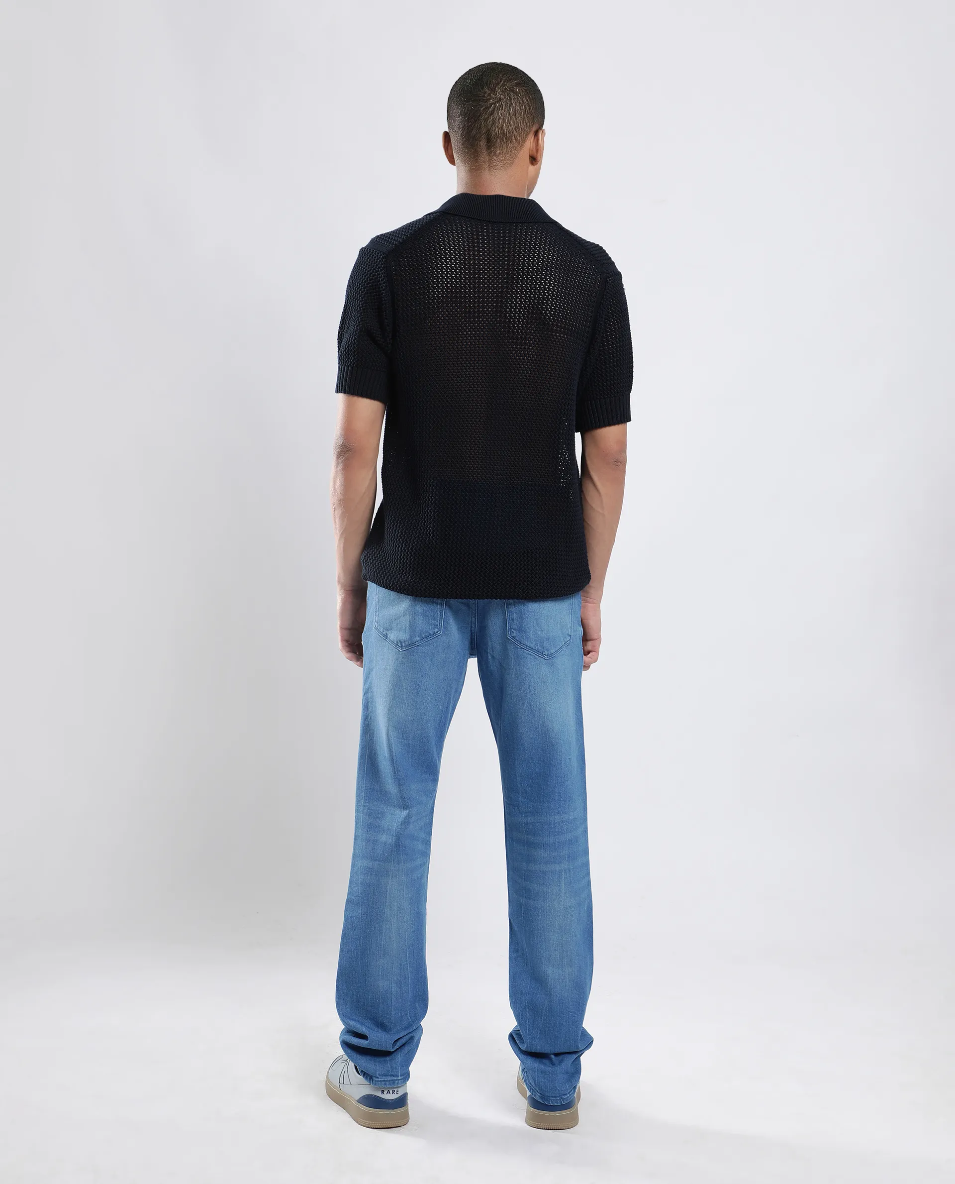 Rare Rabbit Men's Vlad-4 Blue Cotton Blend Plain Morris Regular Fit Jeans - Image 7