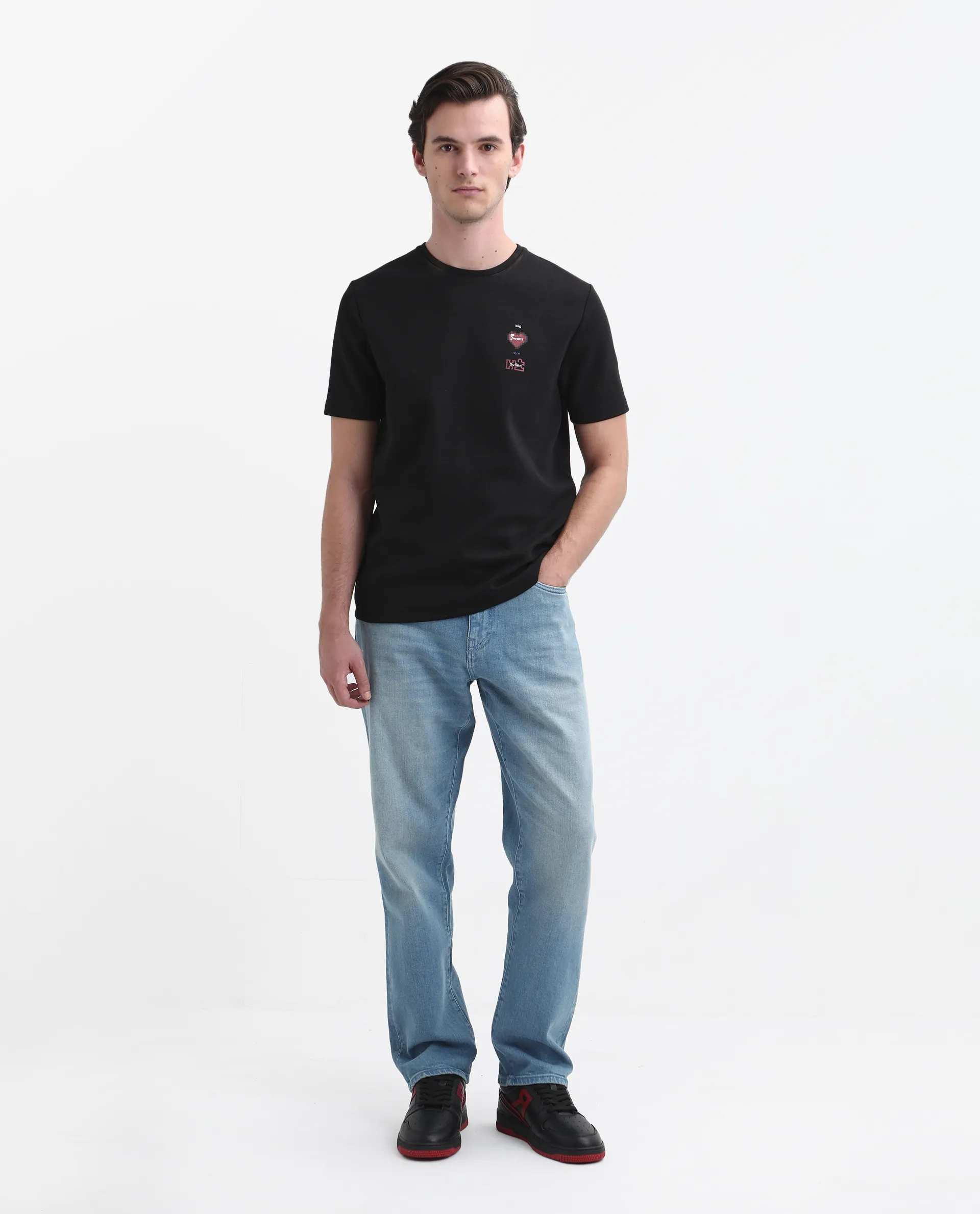 Rare Rabbit Men's Vlad-D Blue Cotton Blend Plain Kurt Carrot Fit Jeans - Image 2