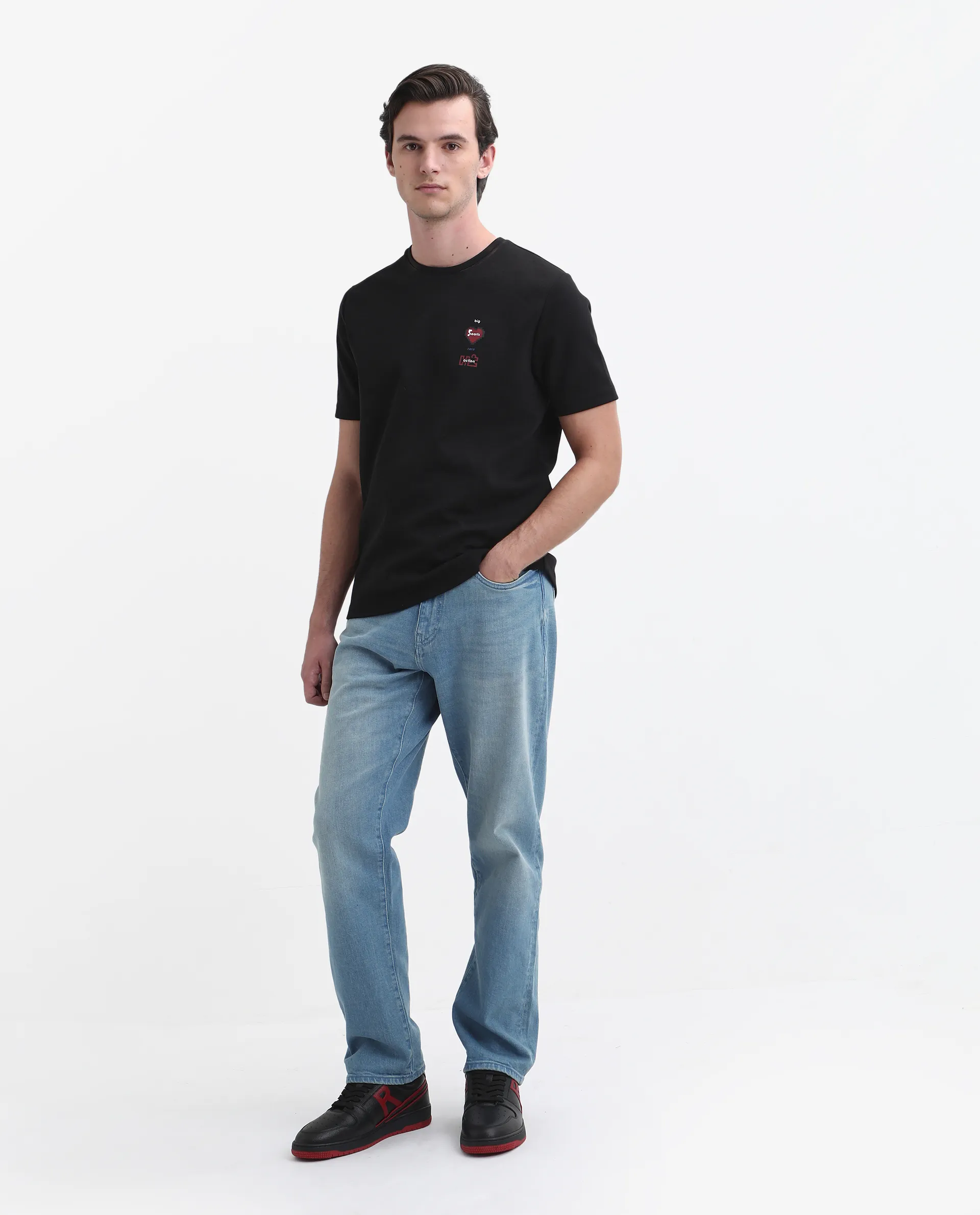 Rare Rabbit Men's Vlad-D Blue Cotton Blend Plain Kurt Carrot Fit Jeans - Image 4