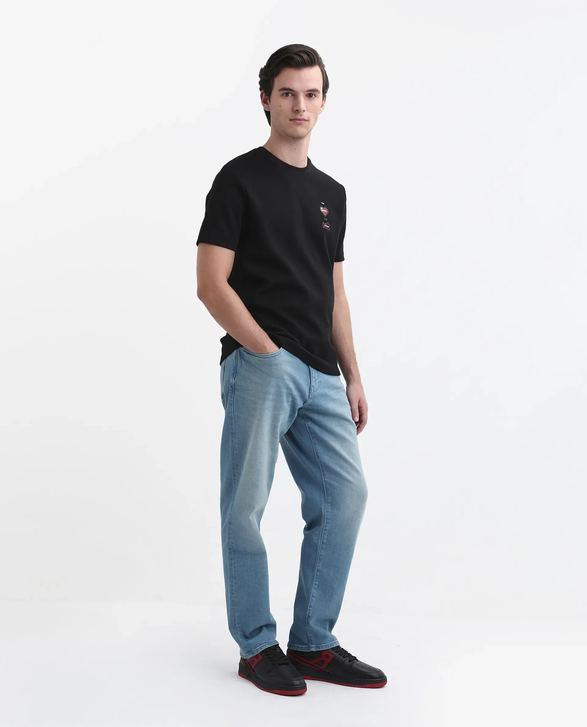 Rare Rabbit Men's Vlad-D Blue Cotton Blend Plain Kurt Carrot Fit Jeans - Image 5