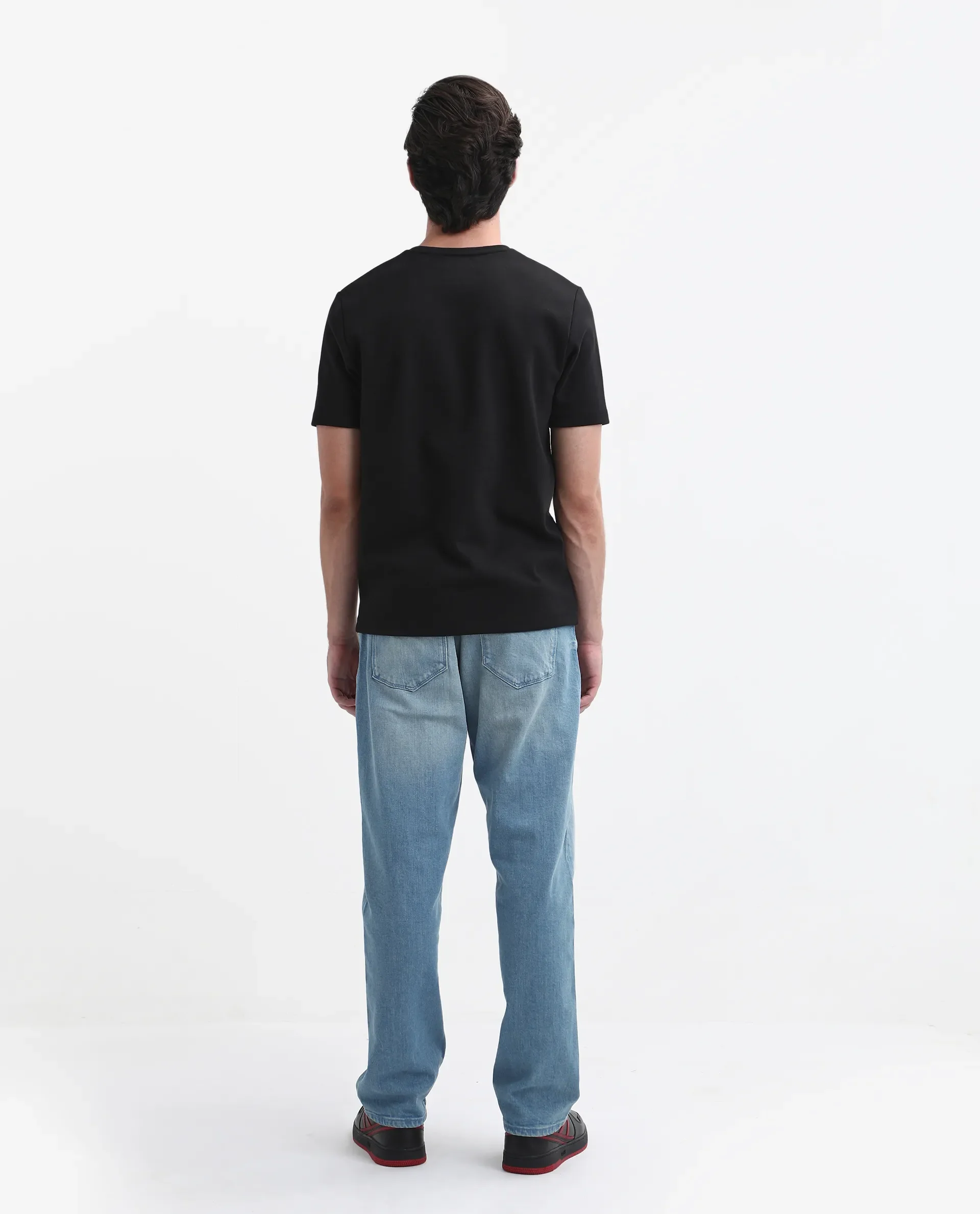 Rare Rabbit Men's Vlad-D Blue Cotton Blend Plain Kurt Carrot Fit Jeans - Image 6