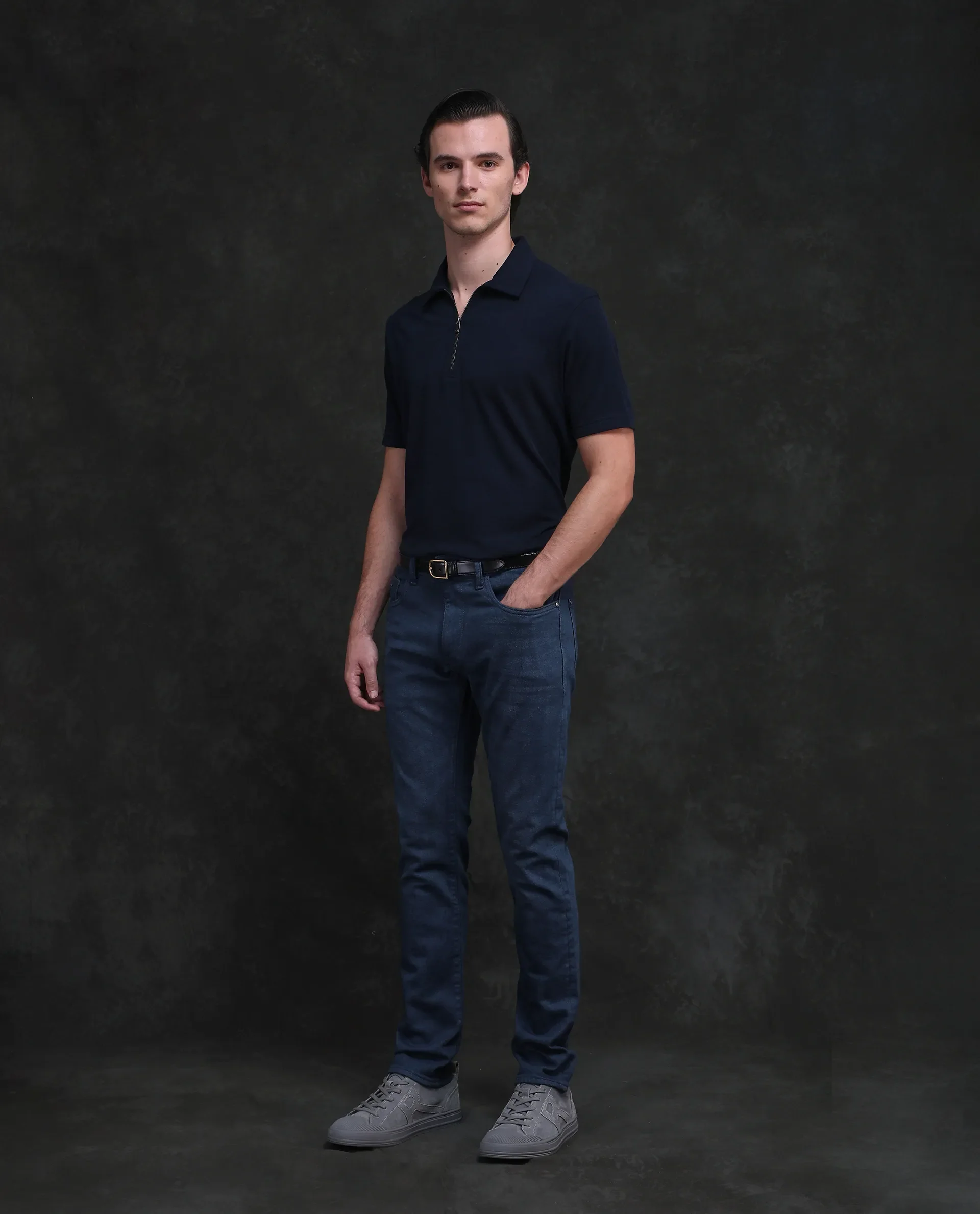 Rare Rabbit Men Vlad-G Dark Blue Cotton Blend Fabric Button Closure Slim Fit Plain Jeans - Image 2