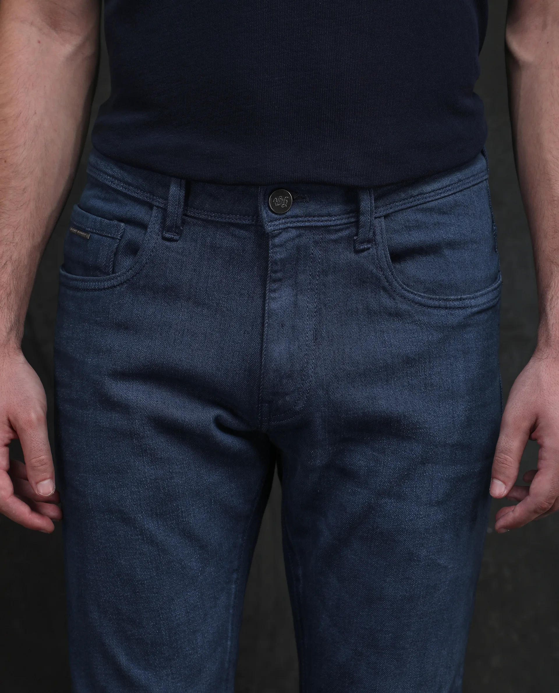 Rare Rabbit Men Vlad-G Dark Blue Cotton Blend Fabric Button Closure Slim Fit Plain Jeans - Image 4