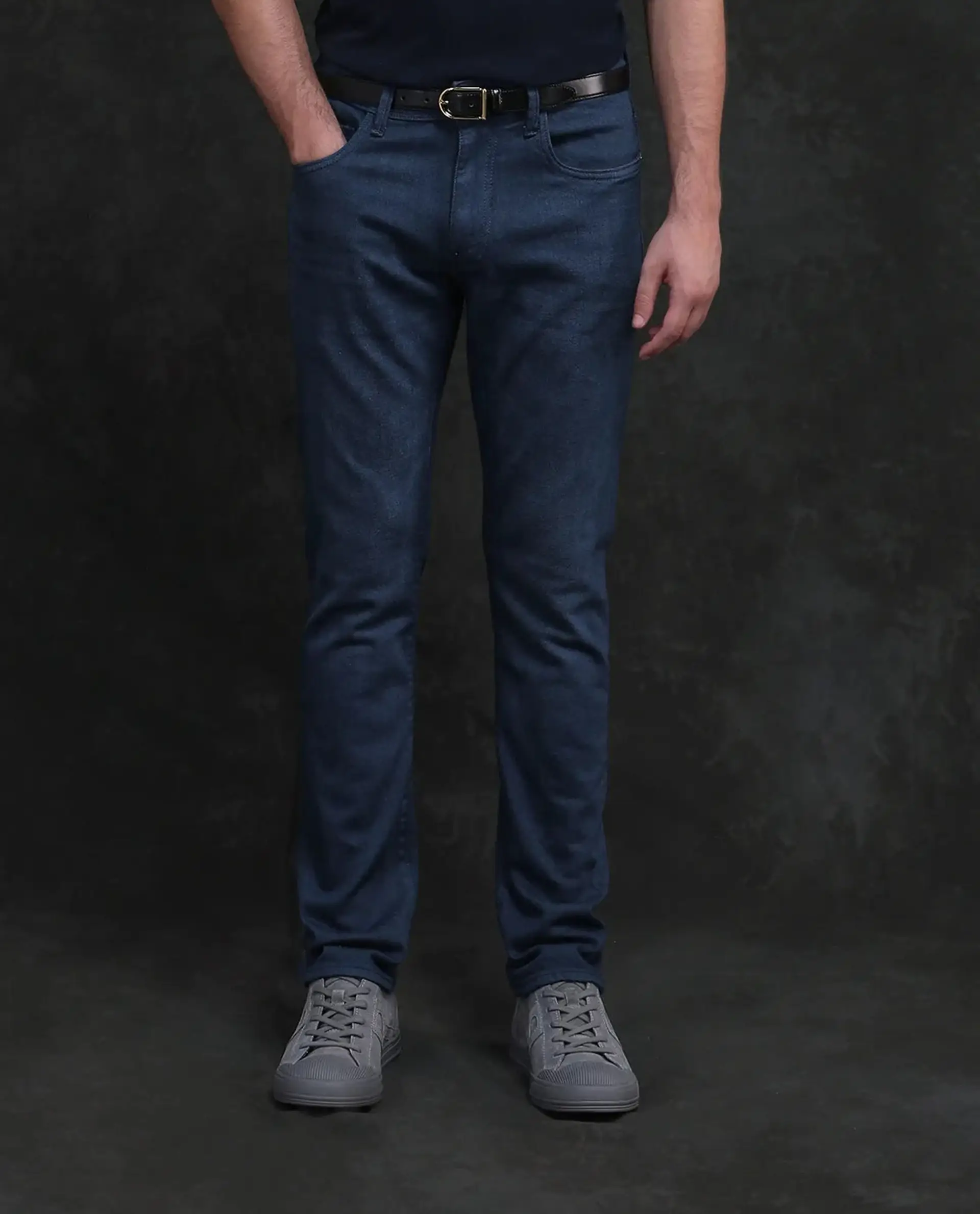 Rare Rabbit Men Vlad-G Dark Blue Cotton Blend Fabric Button Closure Slim Fit Plain Jeans - Image 7