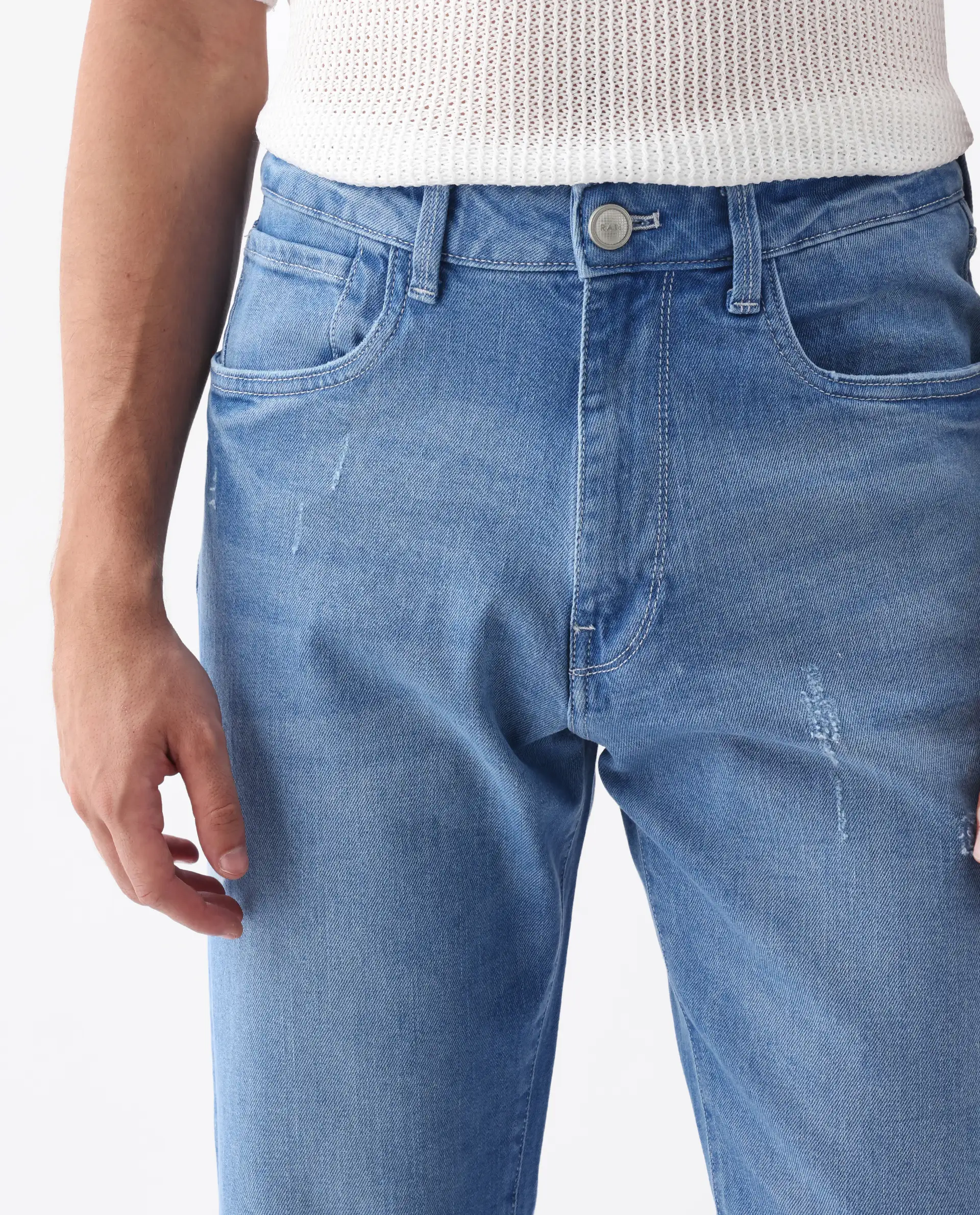 Rare Rabbit Men's Vlad-M Light Blue Cotton Blend Plain Morris Regular Fit Jeans - Image 2