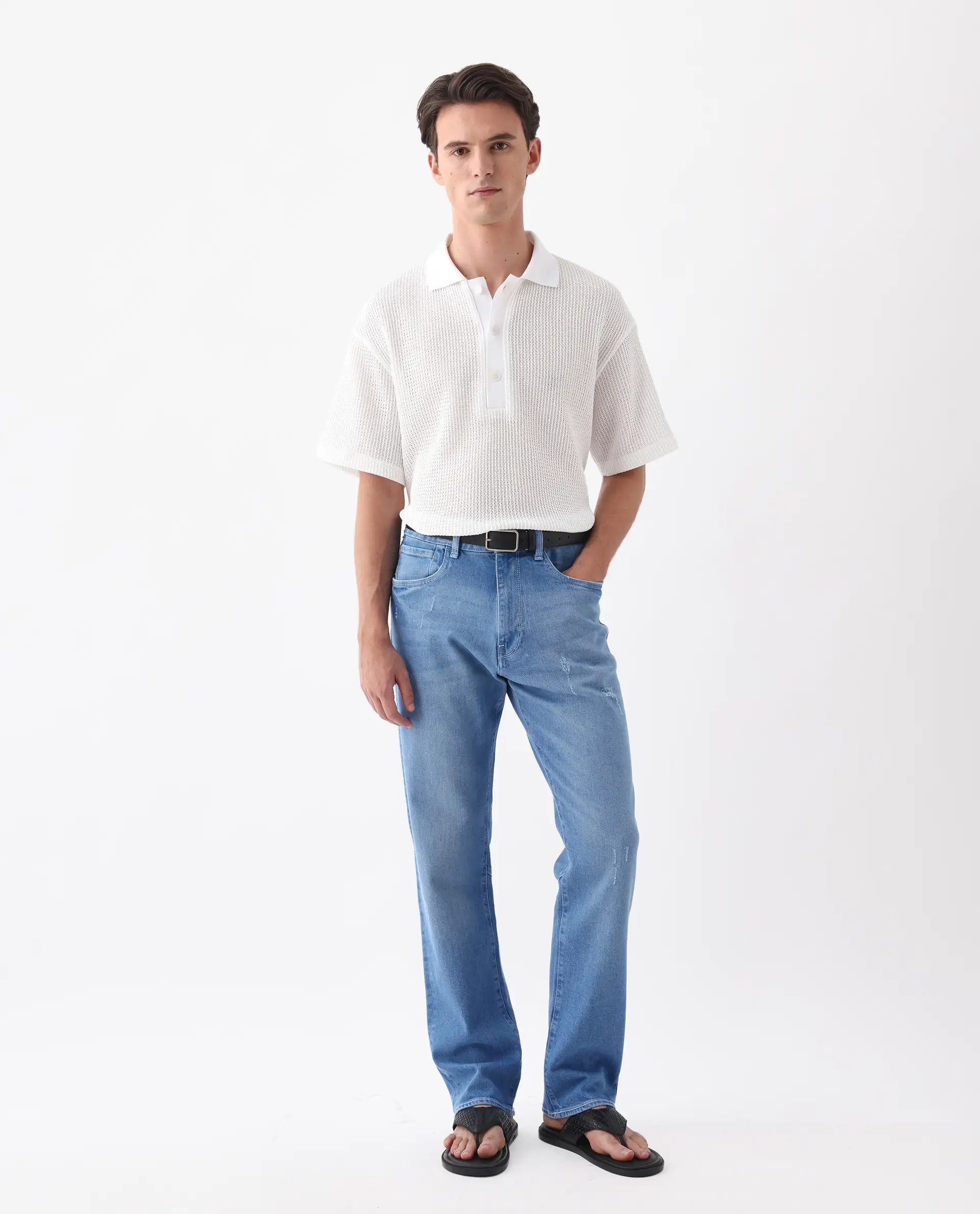 Rare Rabbit Men's Vlad-M Light Blue Cotton Blend Plain Morris Regular Fit Jeans - Image 4