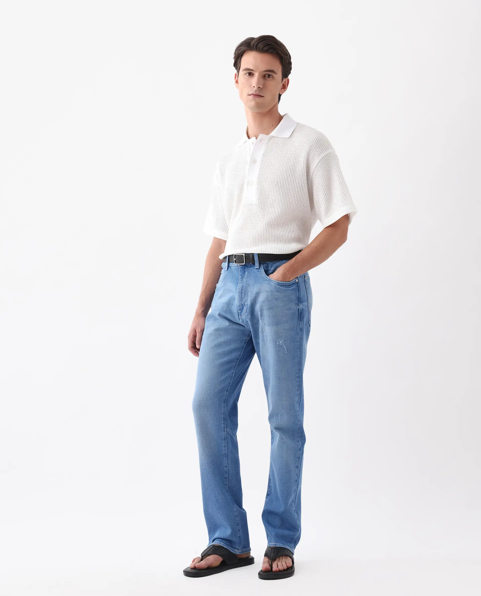 Rare Rabbit Men's Vlad-M Light Blue Cotton Blend Plain Morris Regular Fit Jeans - Image 5