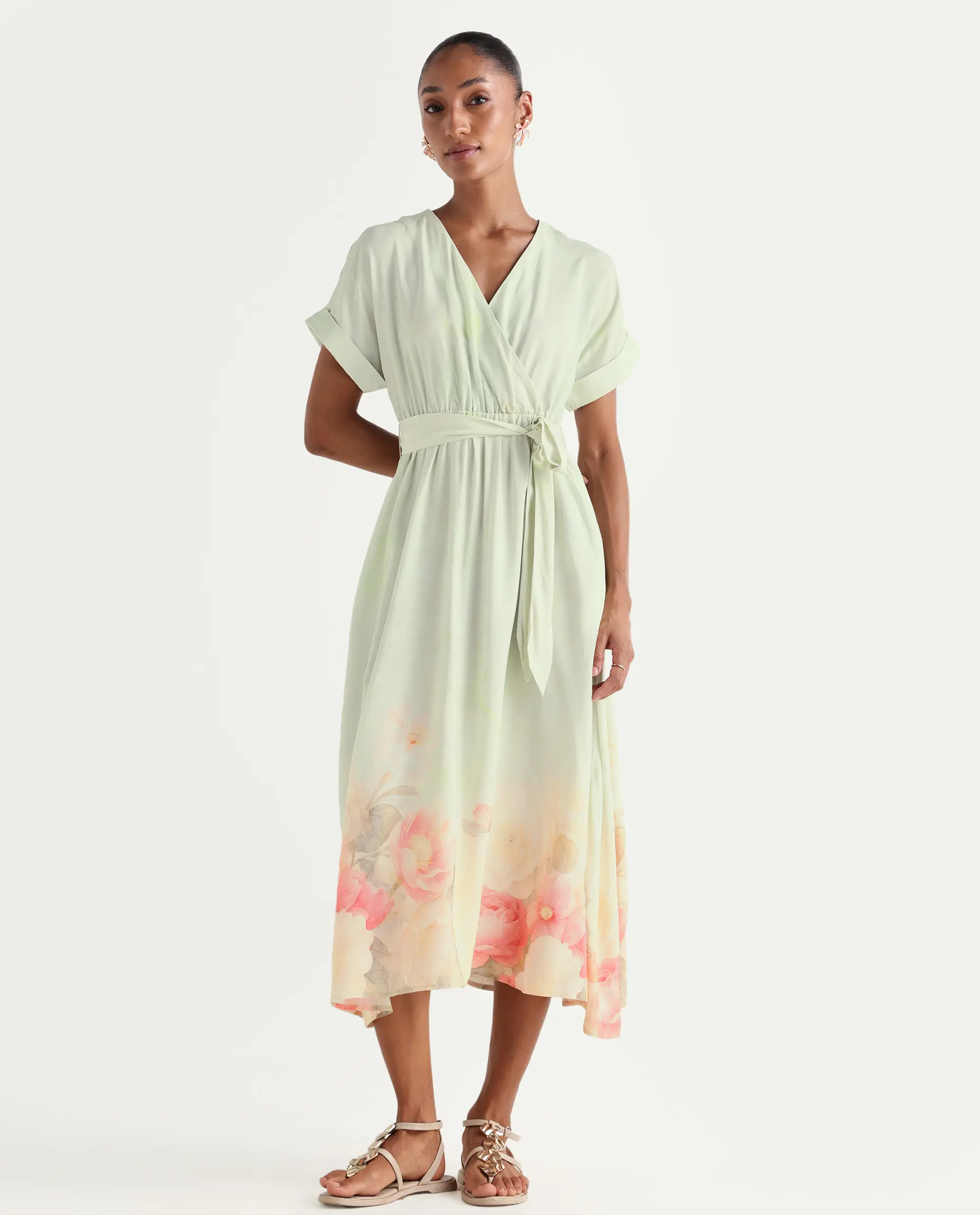 Rareism Women's Vlean Multi Viscose V-Neck Flared Floral Print Dress - Image 3