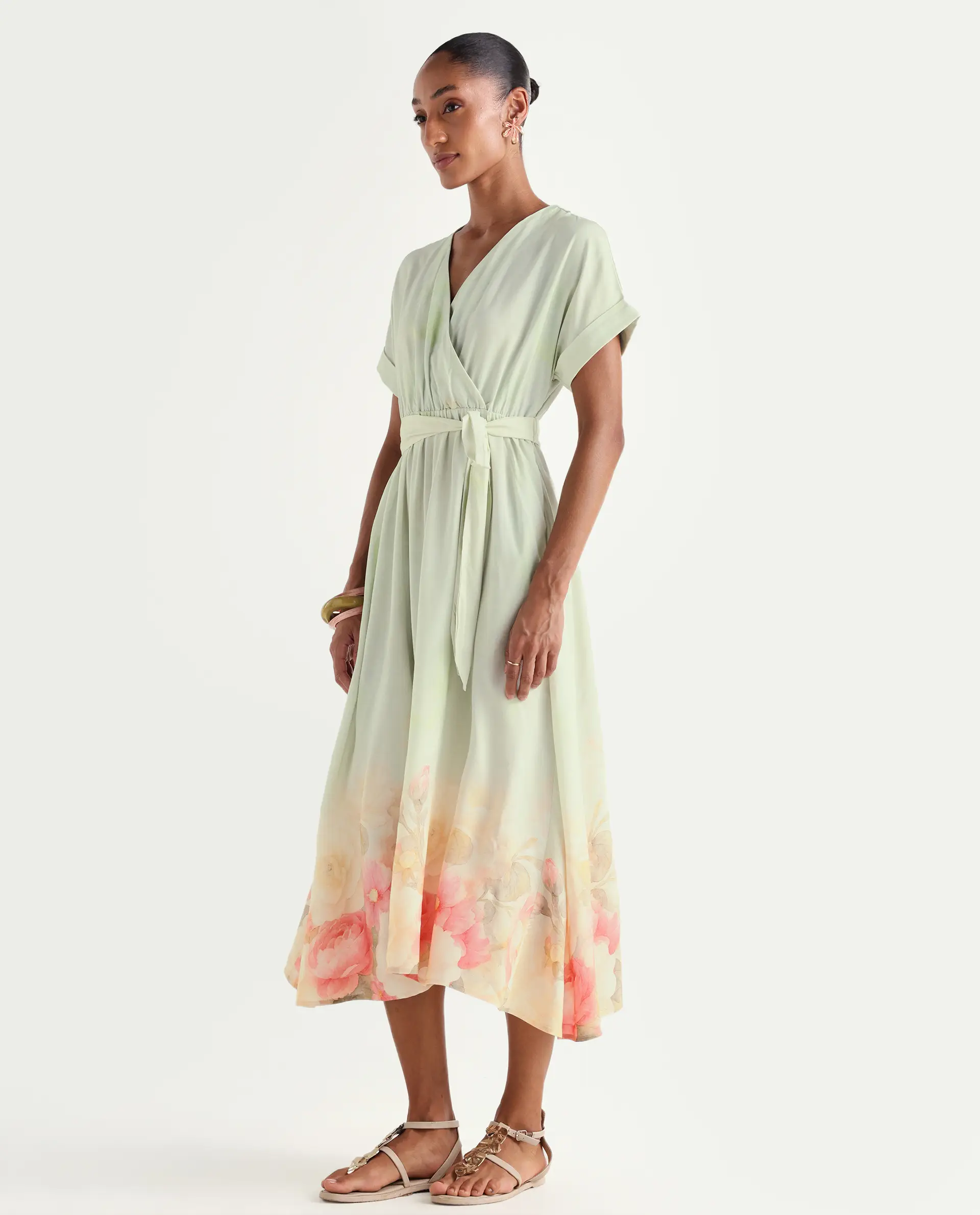 Rareism Women's Vlean Multi Viscose V-Neck Flared Floral Print Dress - Image 4