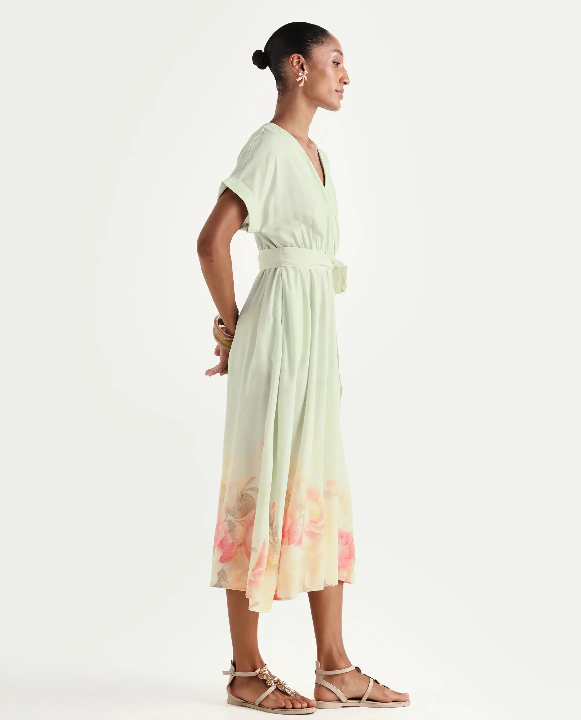 Rareism Women's Vlean Multi Viscose V-Neck Flared Floral Print Dress - Image 5