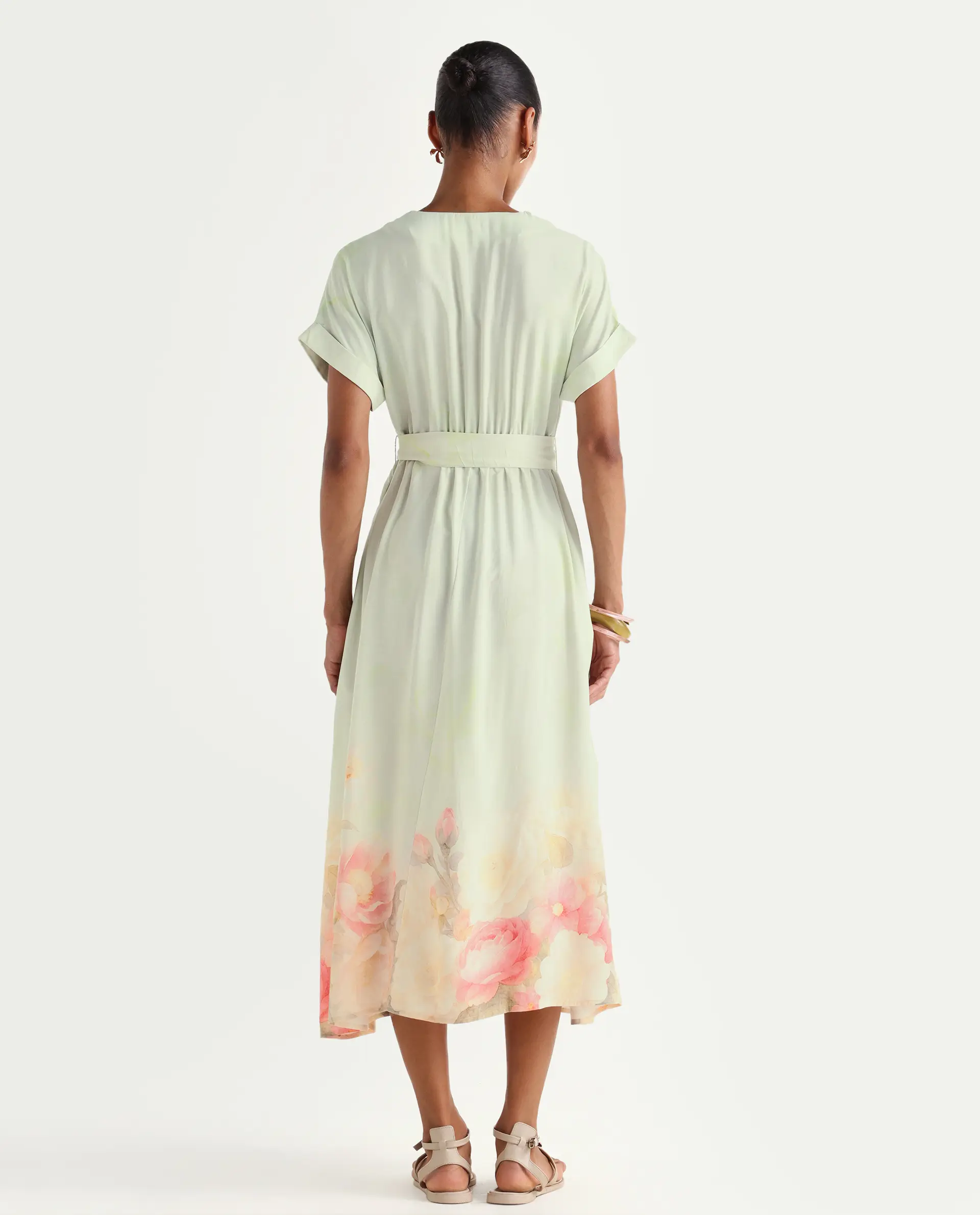 Rareism Women's Vlean Multi Viscose V-Neck Flared Floral Print Dress - Image 6