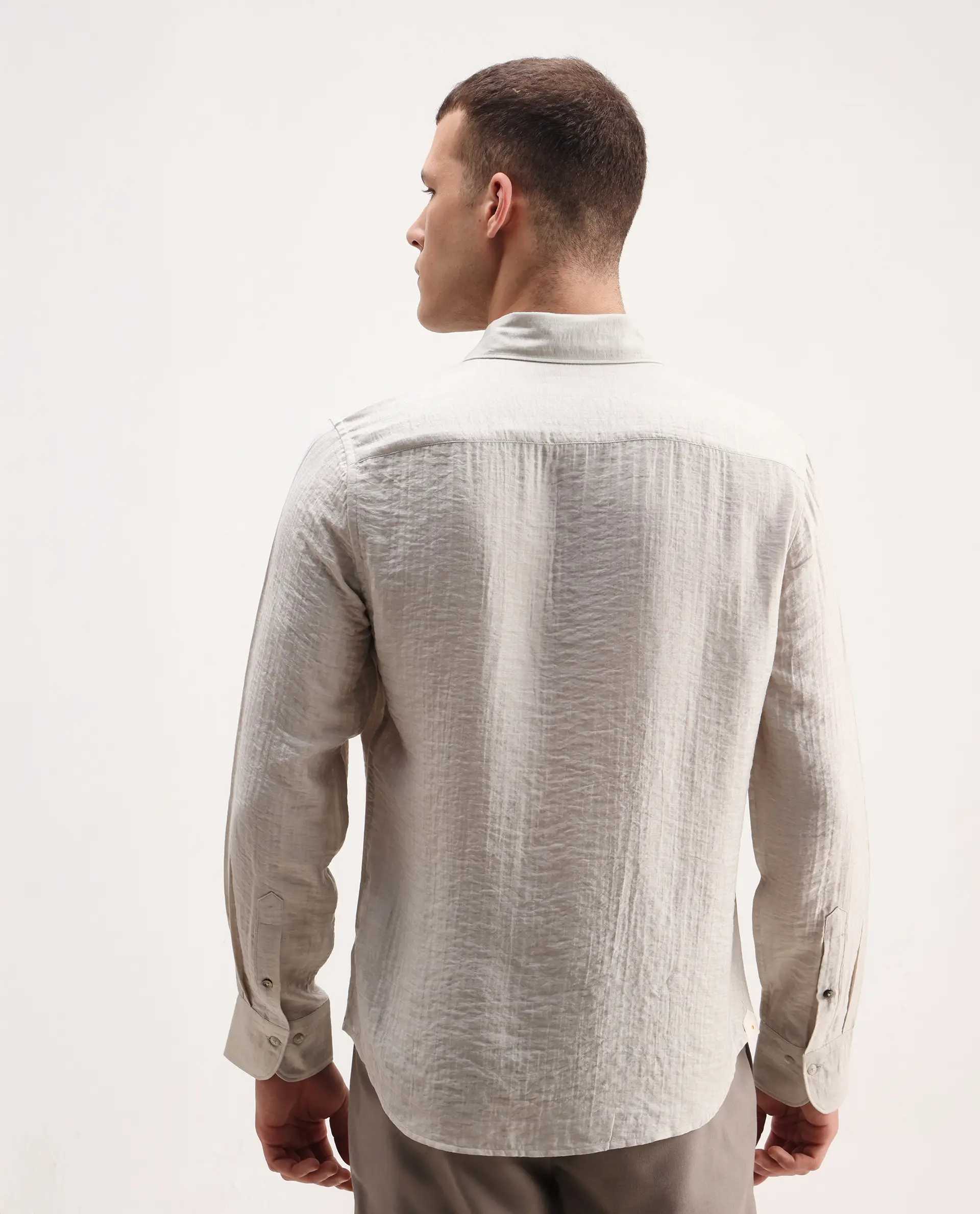 Rare Rabbit Men's Vobrin Dusky Beige Cotton Plain Regular Fit Full Sleeve Collared Shirt - Image 7