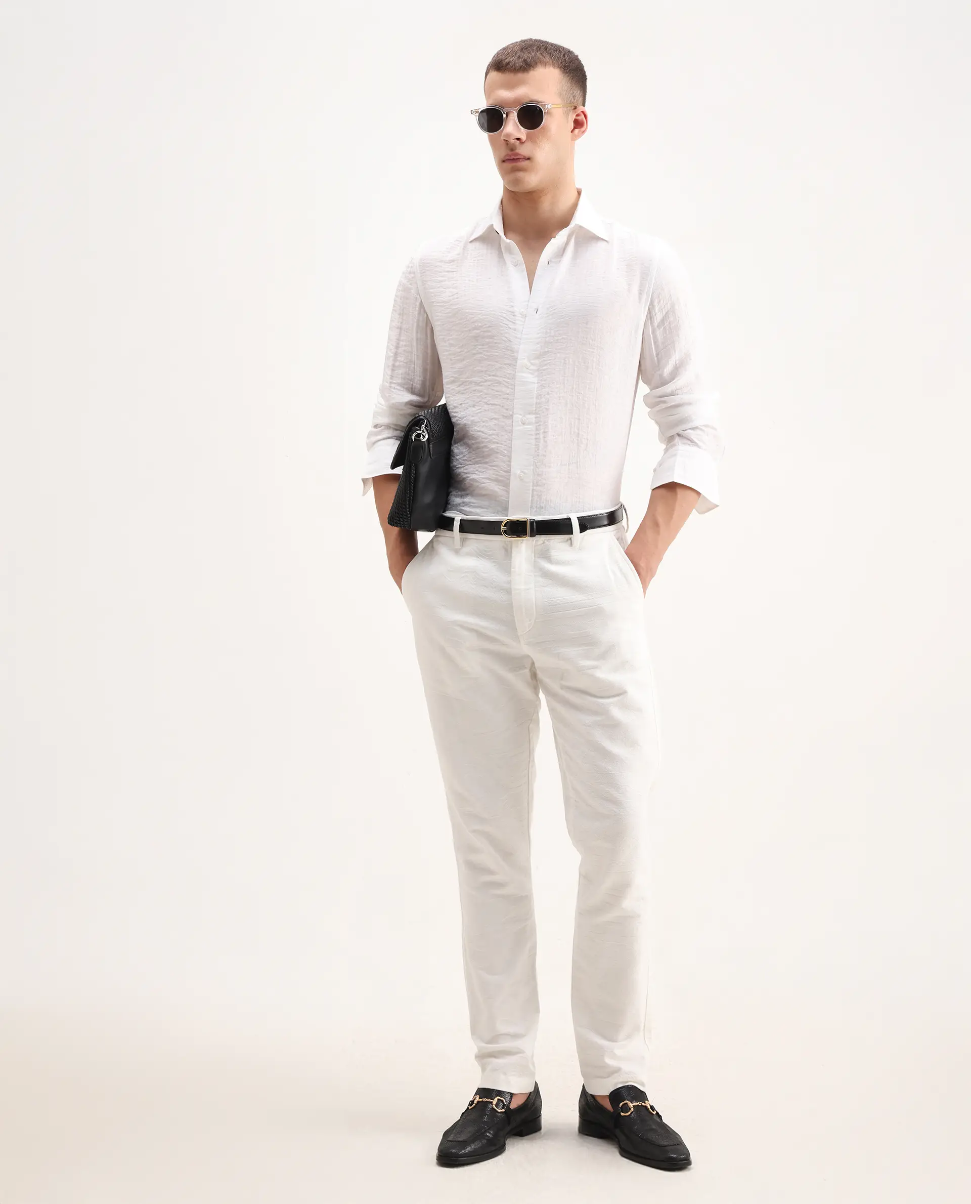 Rare Rabbit Men's Vobrin White Cotton Plain Regular Fit Full Sleeve Collared Shirt - Image 2