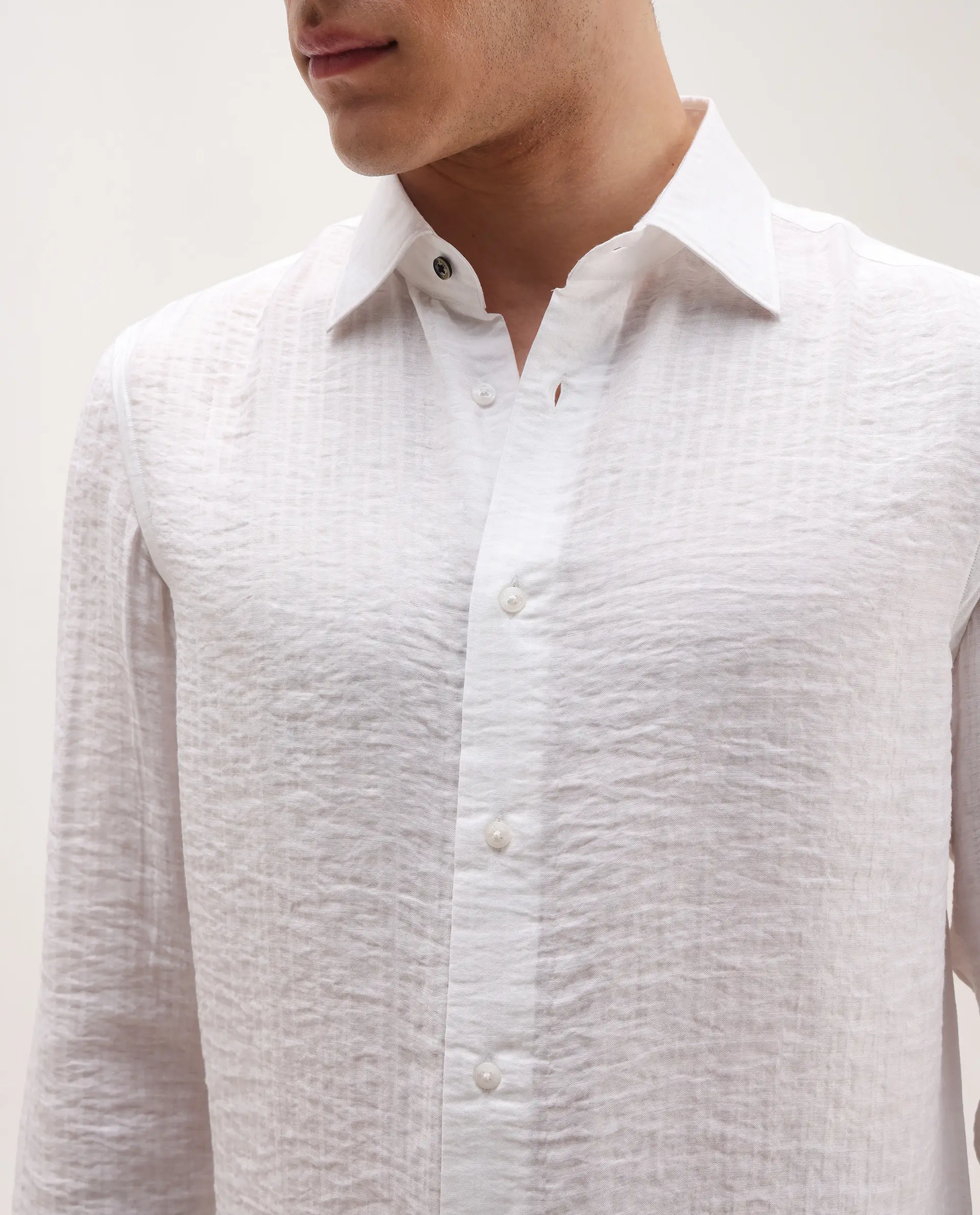 Rare Rabbit Men's Vobrin White Cotton Plain Regular Fit Full Sleeve Collared Shirt - Image 3