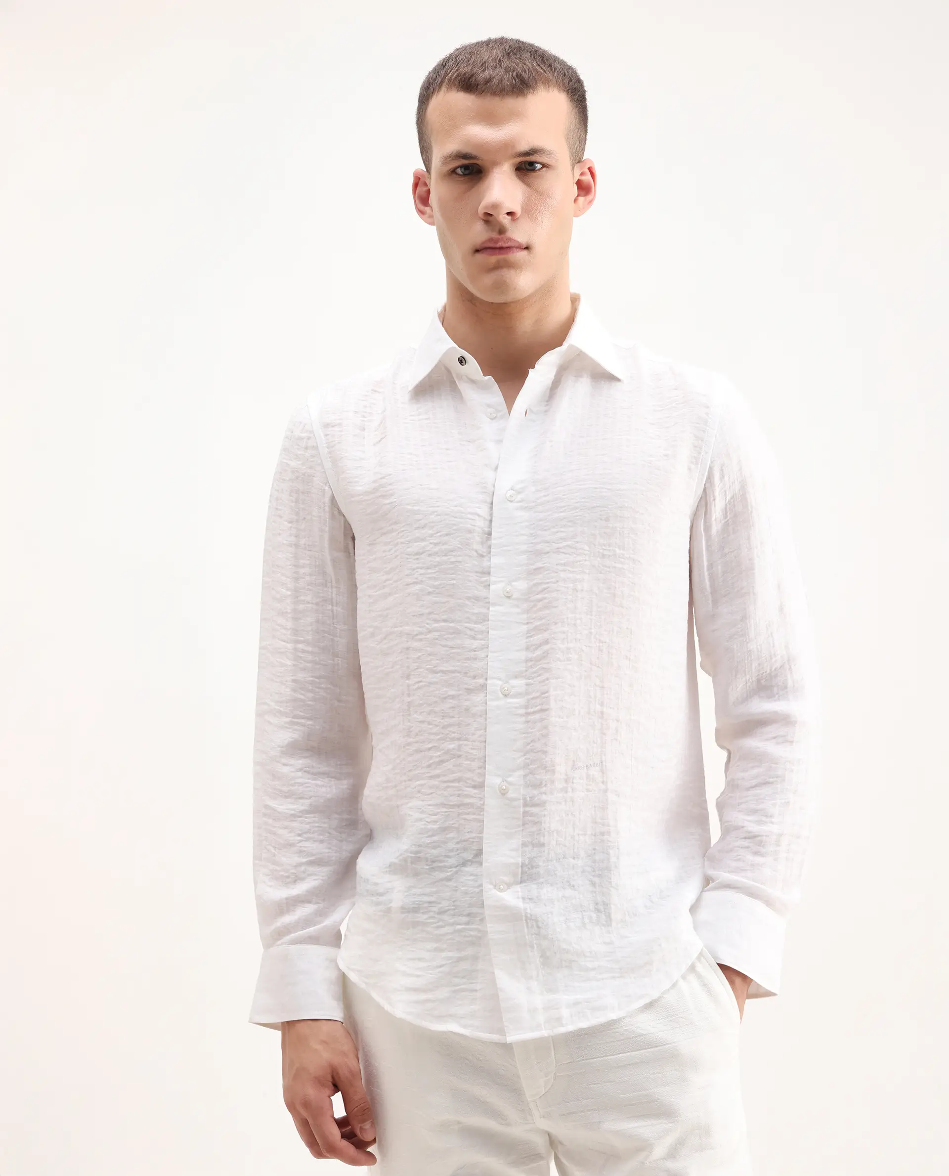 Rare Rabbit Men's Vobrin White Cotton Plain Regular Fit Full Sleeve Collared Shirt - Image 6
