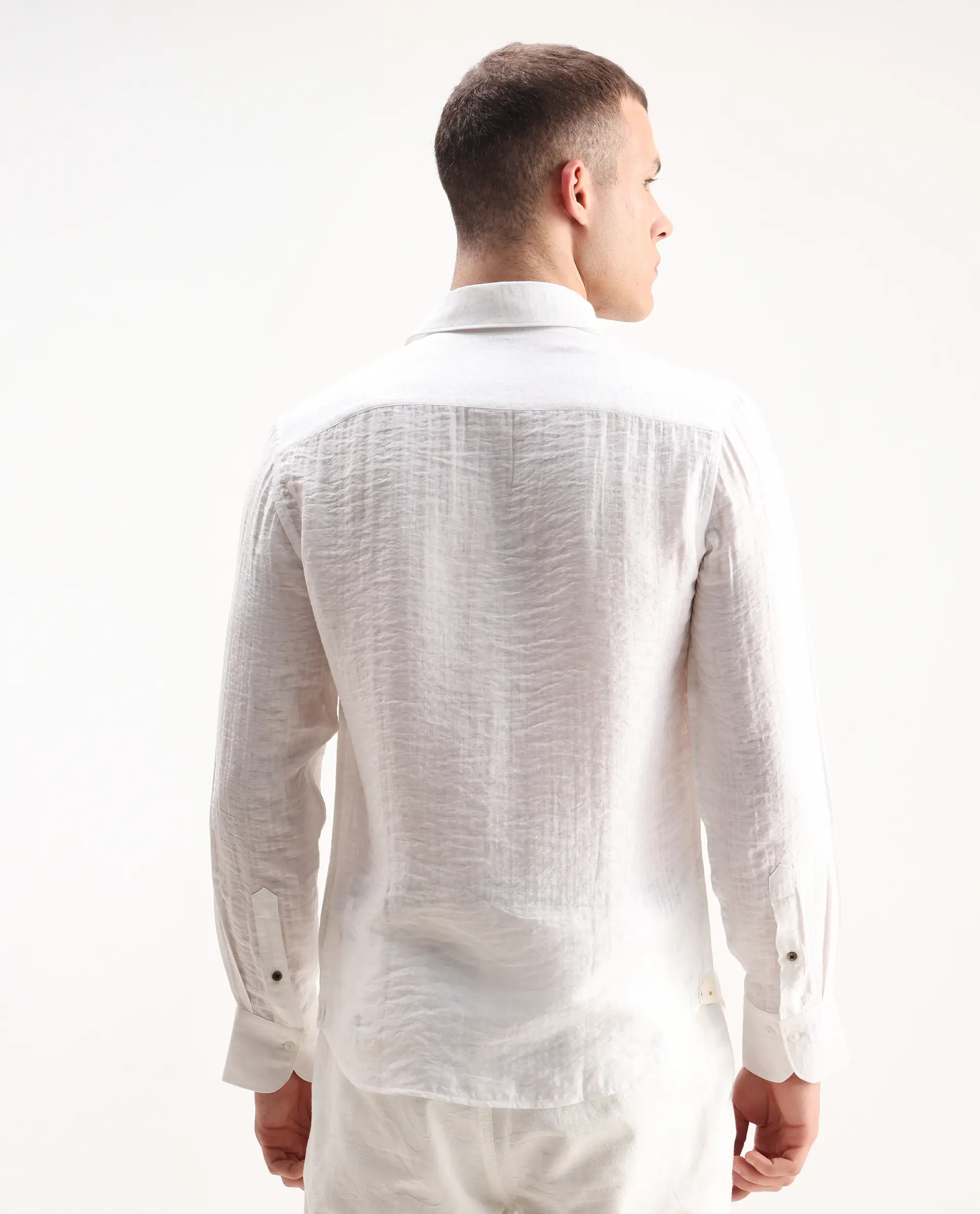 Rare Rabbit Men's Vobrin White Cotton Plain Regular Fit Full Sleeve Collared Shirt - Image 7