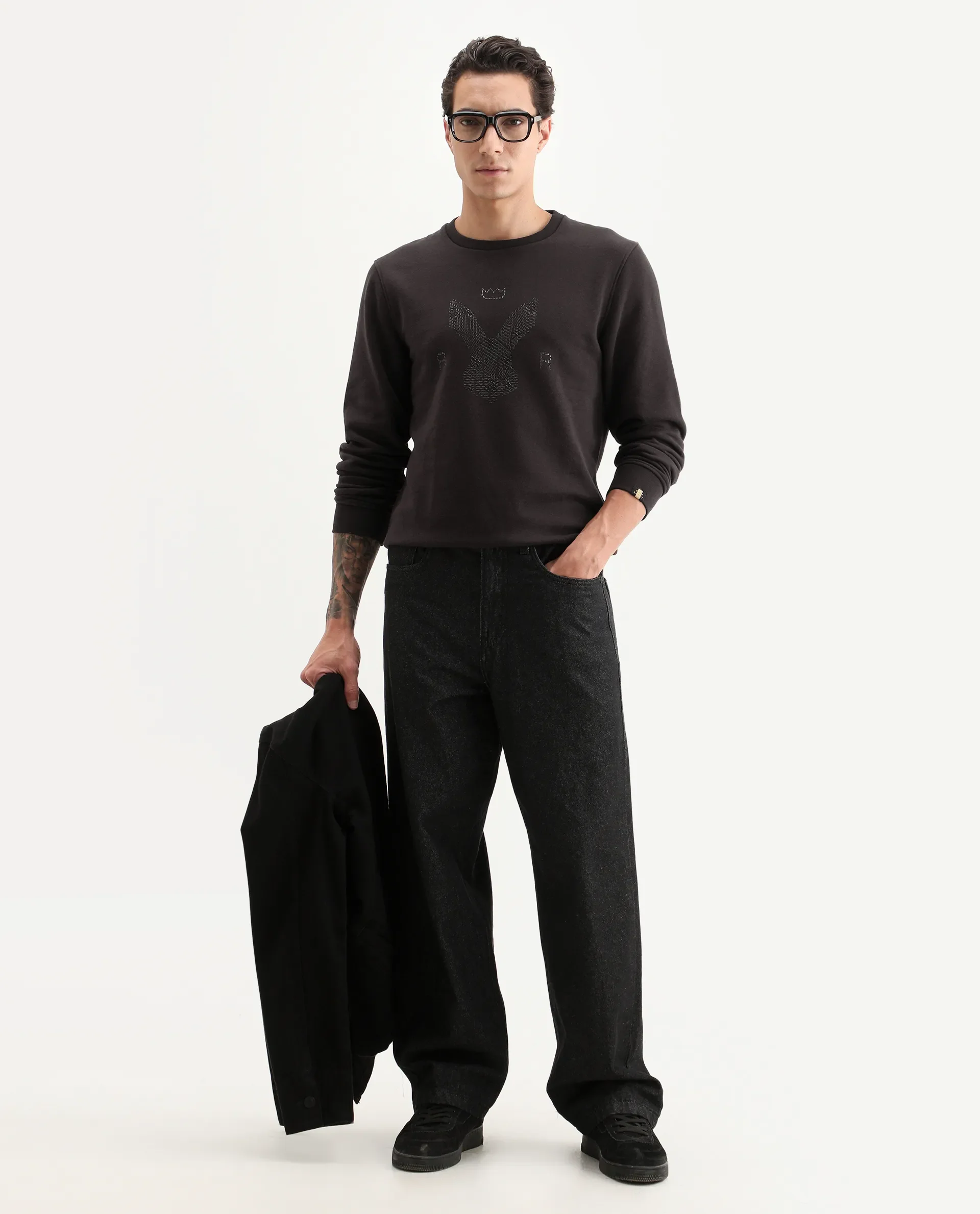 Rare Rabbit Men's Voir Dark Maroon Cotton Graphic Print Regular Fit Full Sleeve Crew Neck Sweatshirt - Image 2
