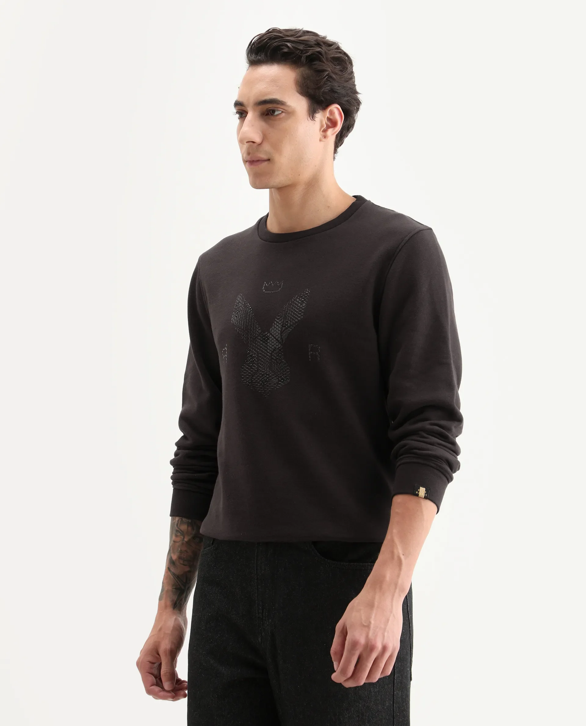 Rare Rabbit Men's Voir Dark Maroon Cotton Graphic Print Regular Fit Full Sleeve Crew Neck Sweatshirt - Image 5